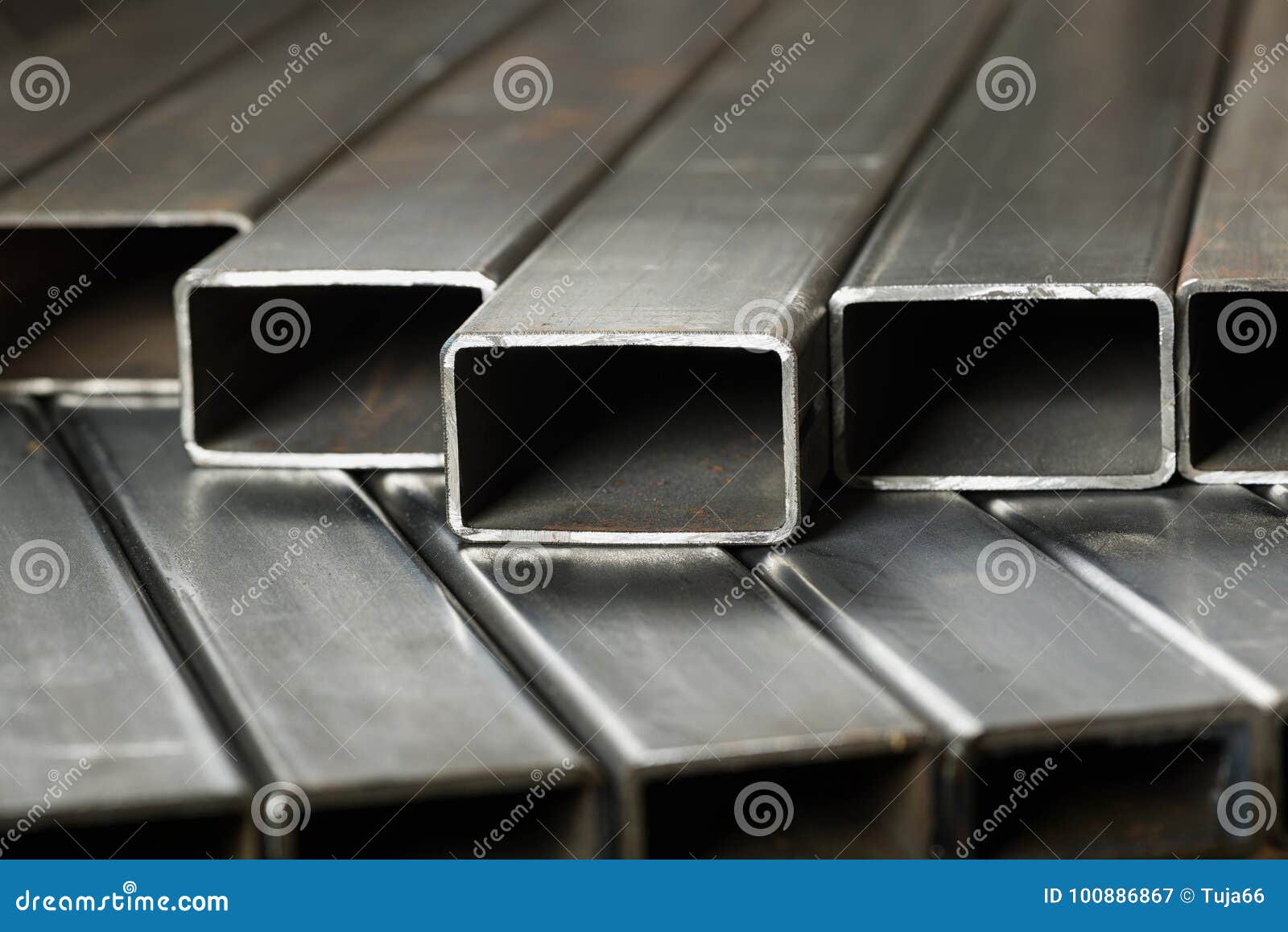 Rectangular metal pipes stock image. Image of metal - 100886867