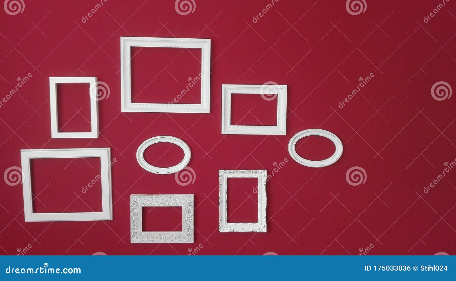 Empty White Picture Frames on a Pink Wall Stock Photo Image of