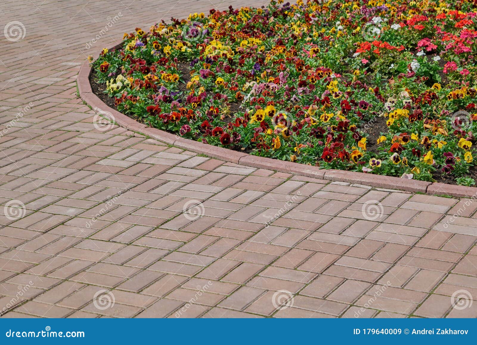 A Path of Paving Stones Around a Round Flower Bed Stock Image Image