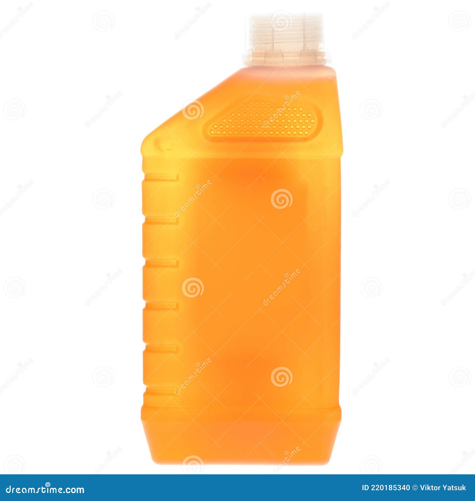 Rectangular Plastic Bottle with a Bright Orange Liquid. White Curly ...