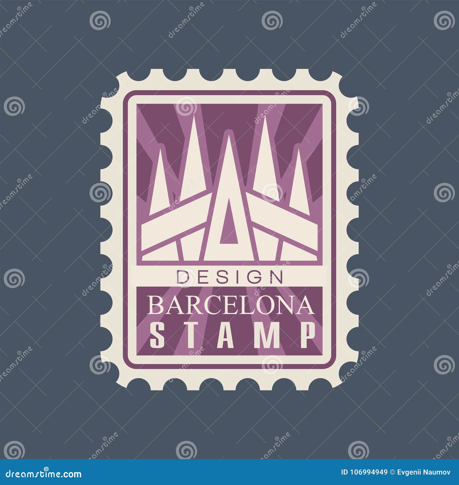 Rectangular Postage Stamp of Barcelona City with Cathedral of Sagrada Familia. Famous