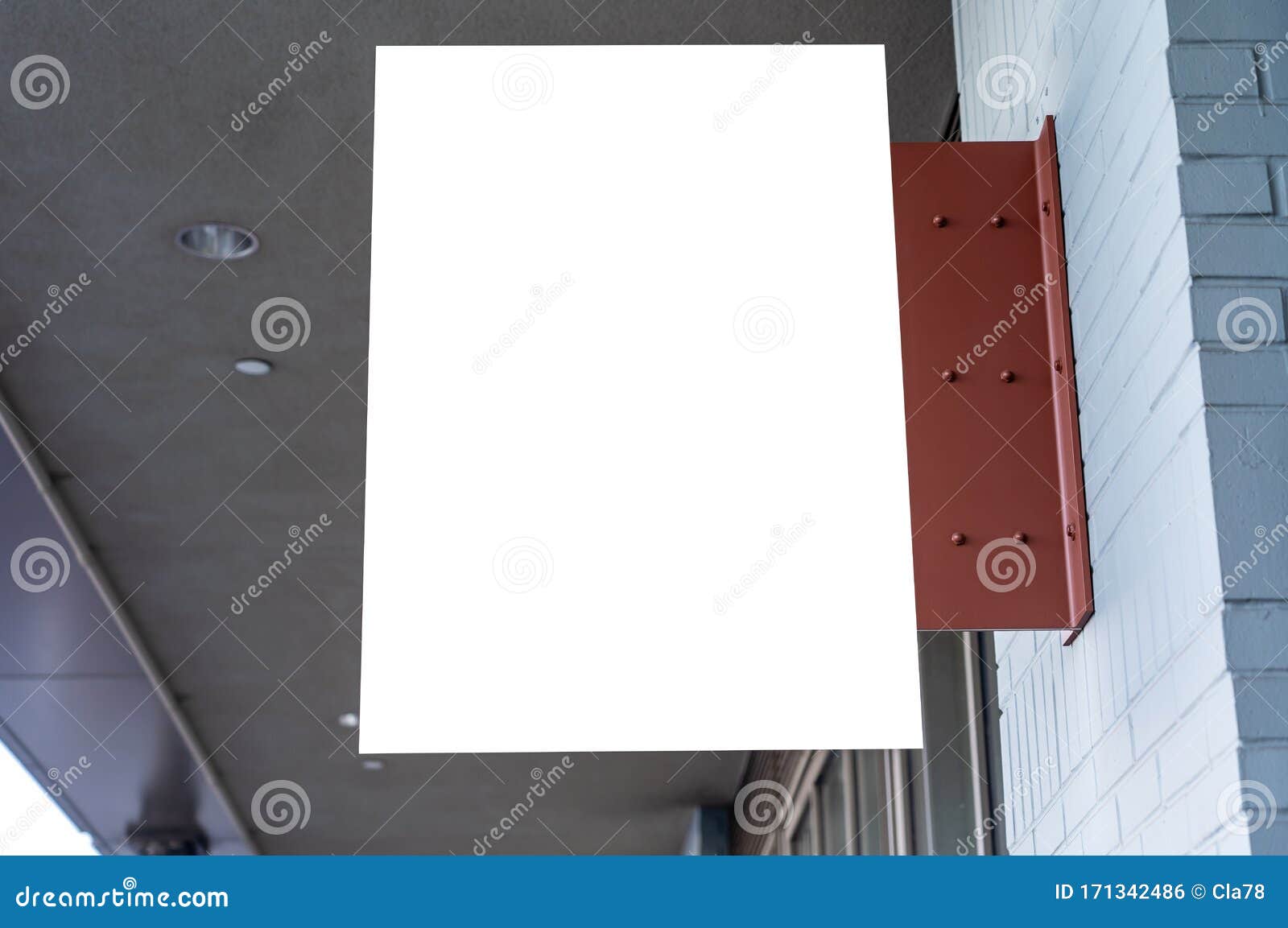 Rectangular White Company Sign Mockup on a Brick Wall Stock Photo Image of panel, billboard