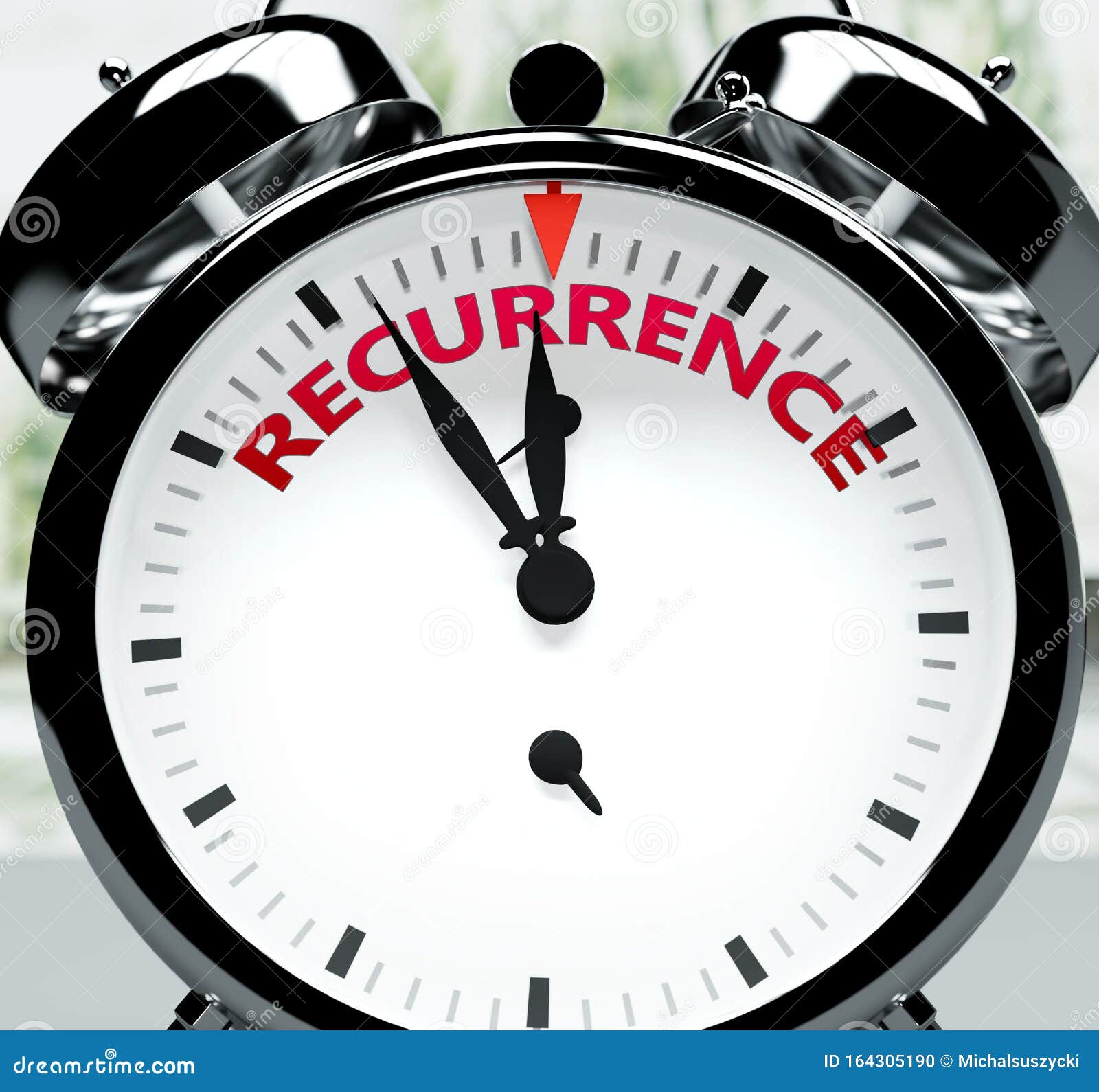 recurrence soon, almost there, in short time - a clock izes a reminder that recurrence is near, will happen and finish