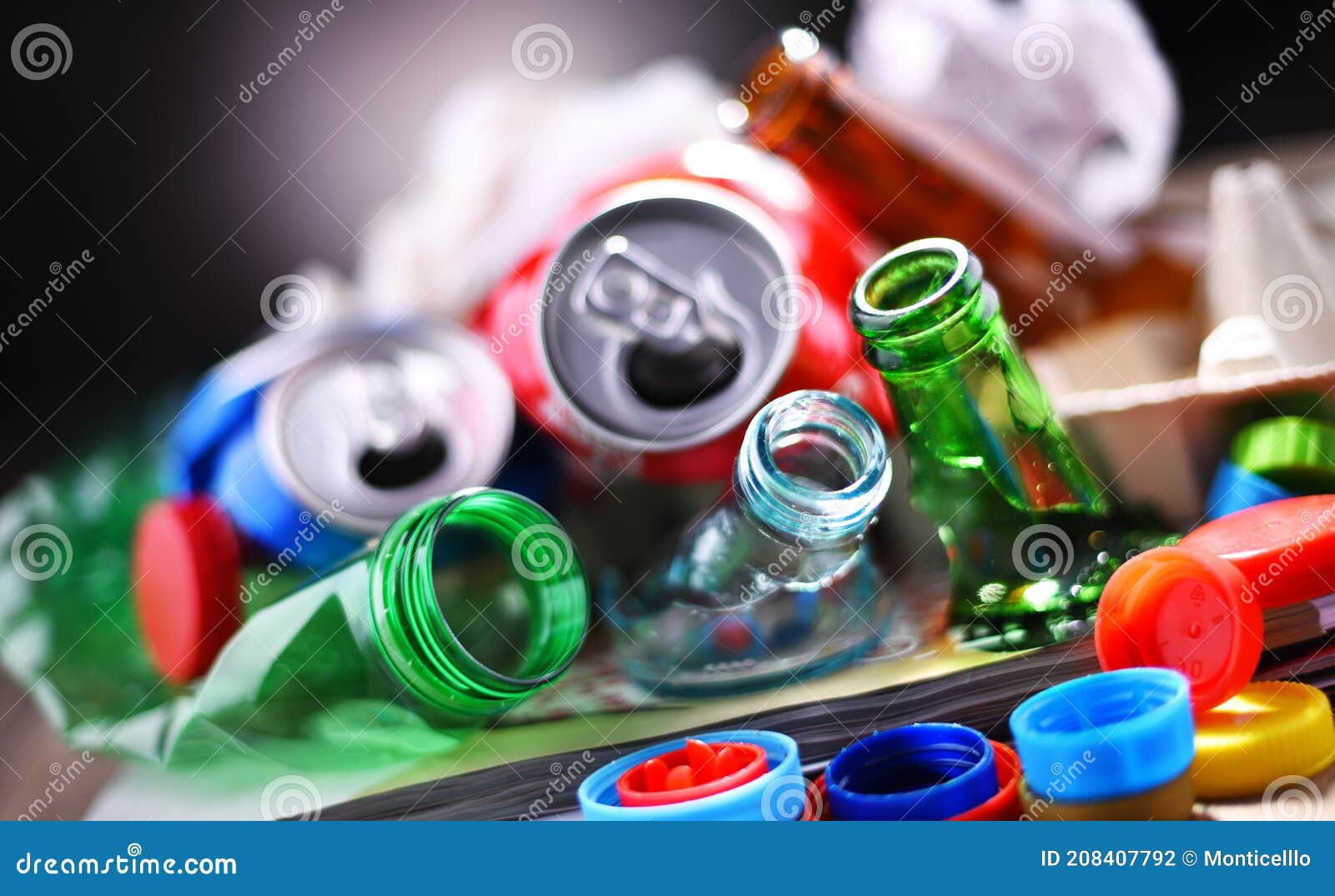 Recyclable Garbage Consisting of Glass, Plastic, Metal and Paper Stock Photo Image of