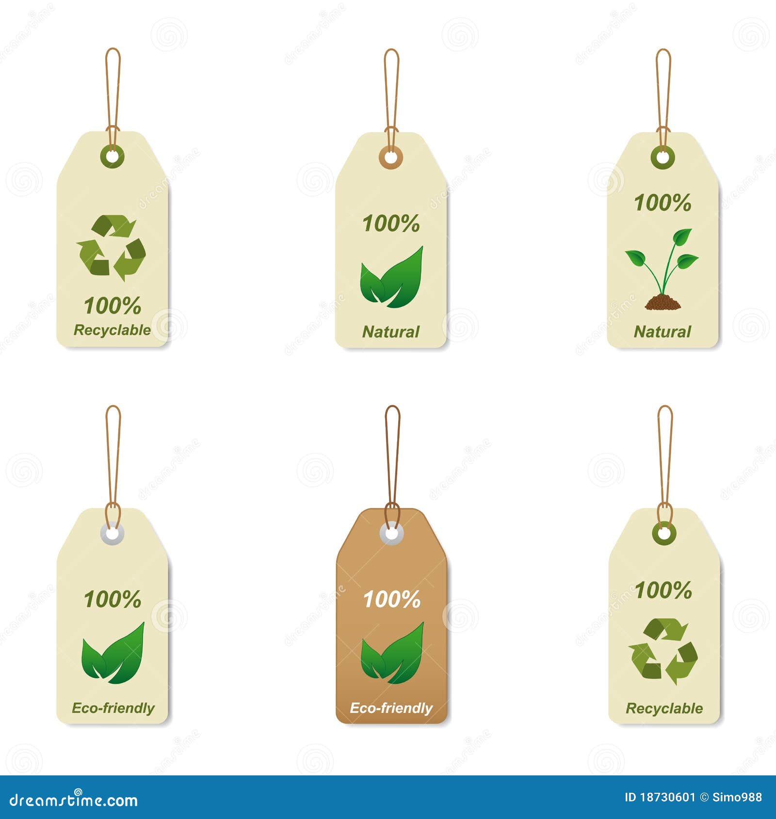 Recyclable and Natural Tags Stock Vector Illustration of globe, brown