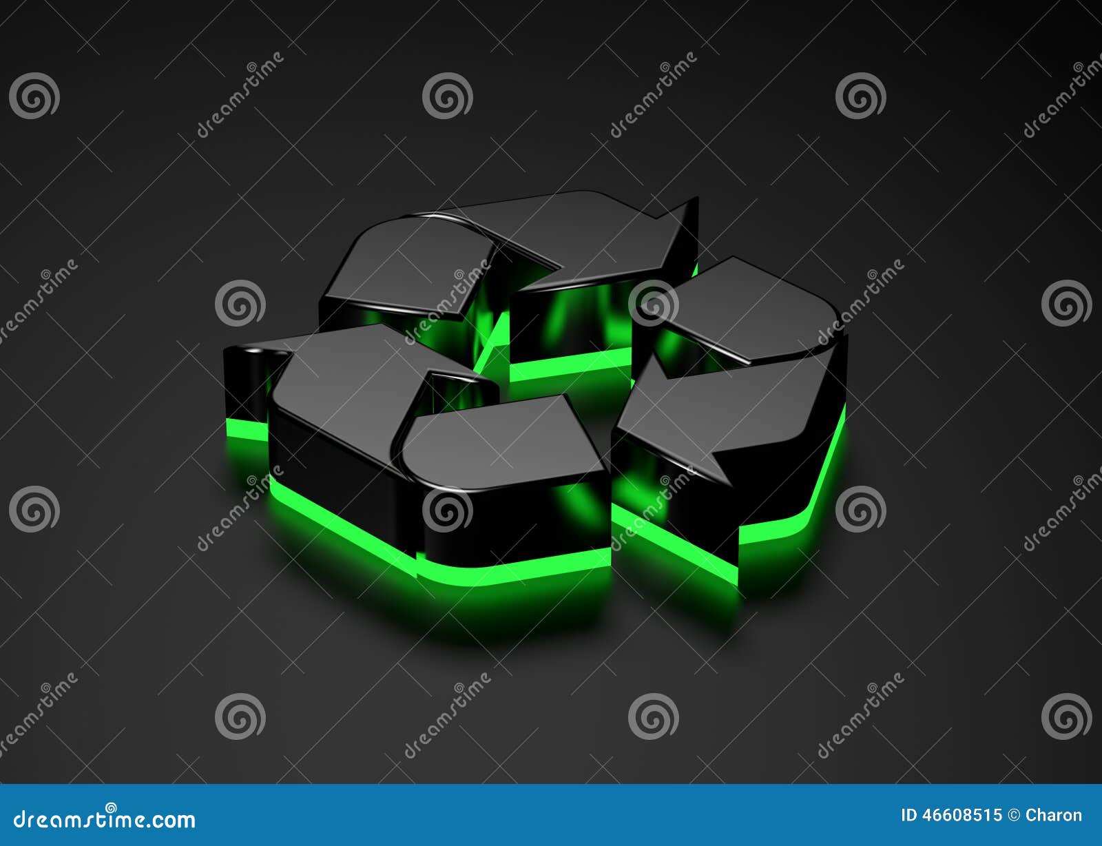 recyclable sign green light glowing bottom