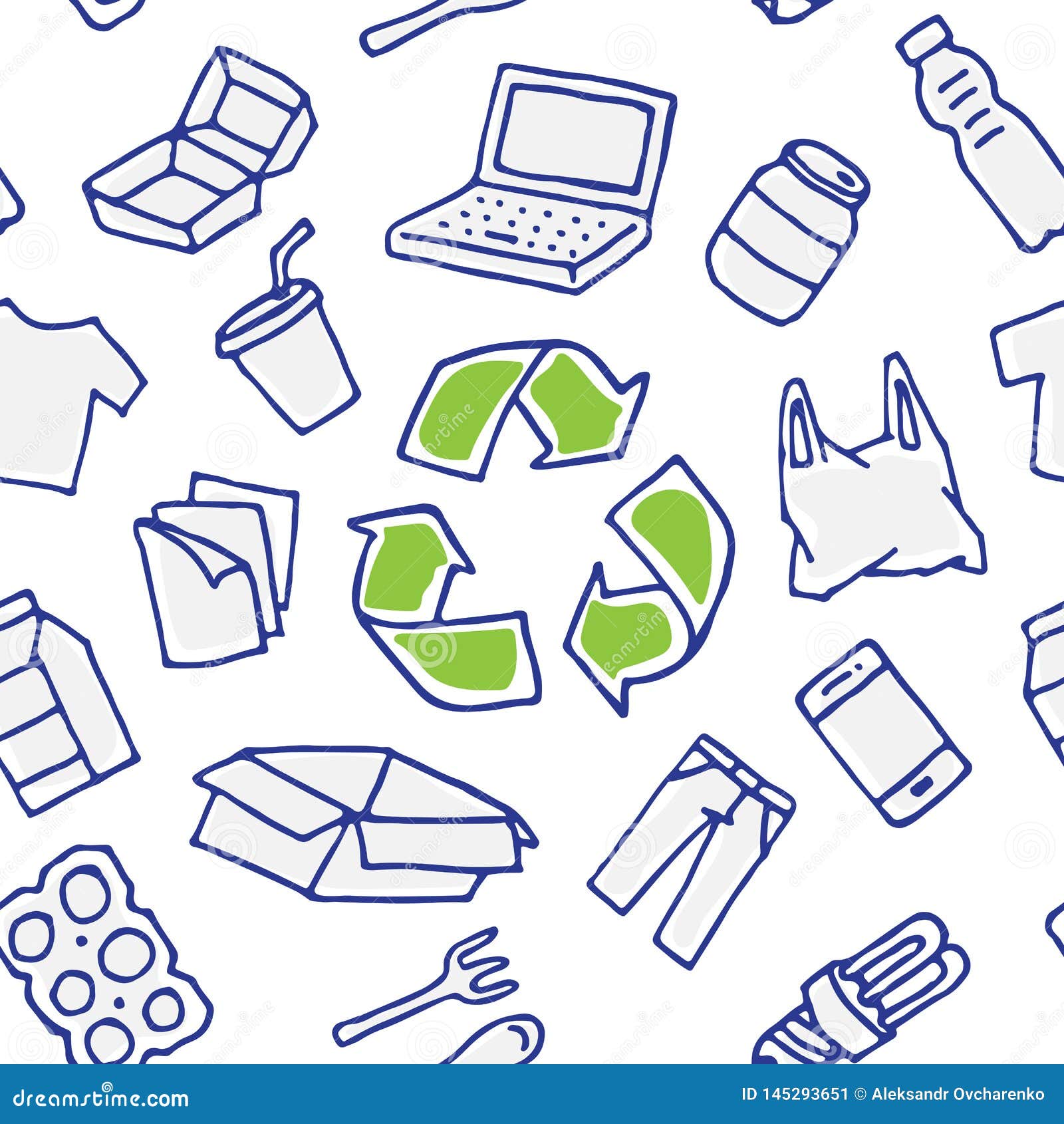 Recyclable Things Vector Seamless Pattern Hand Drawn Stock Vector