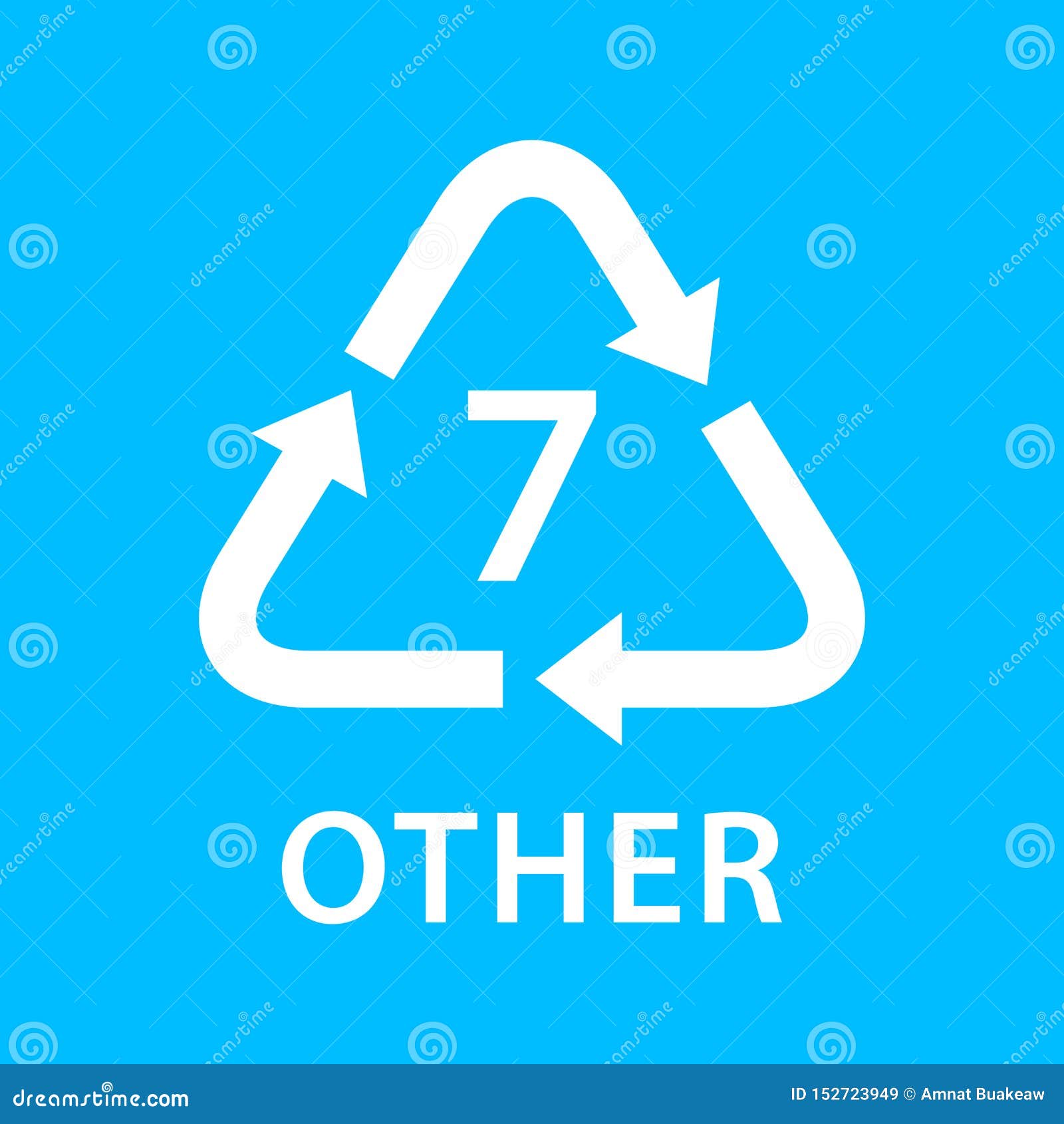 recycle arrow triangle other types 7  on blue background, ogy seven type logo of plastic other materials, recycle