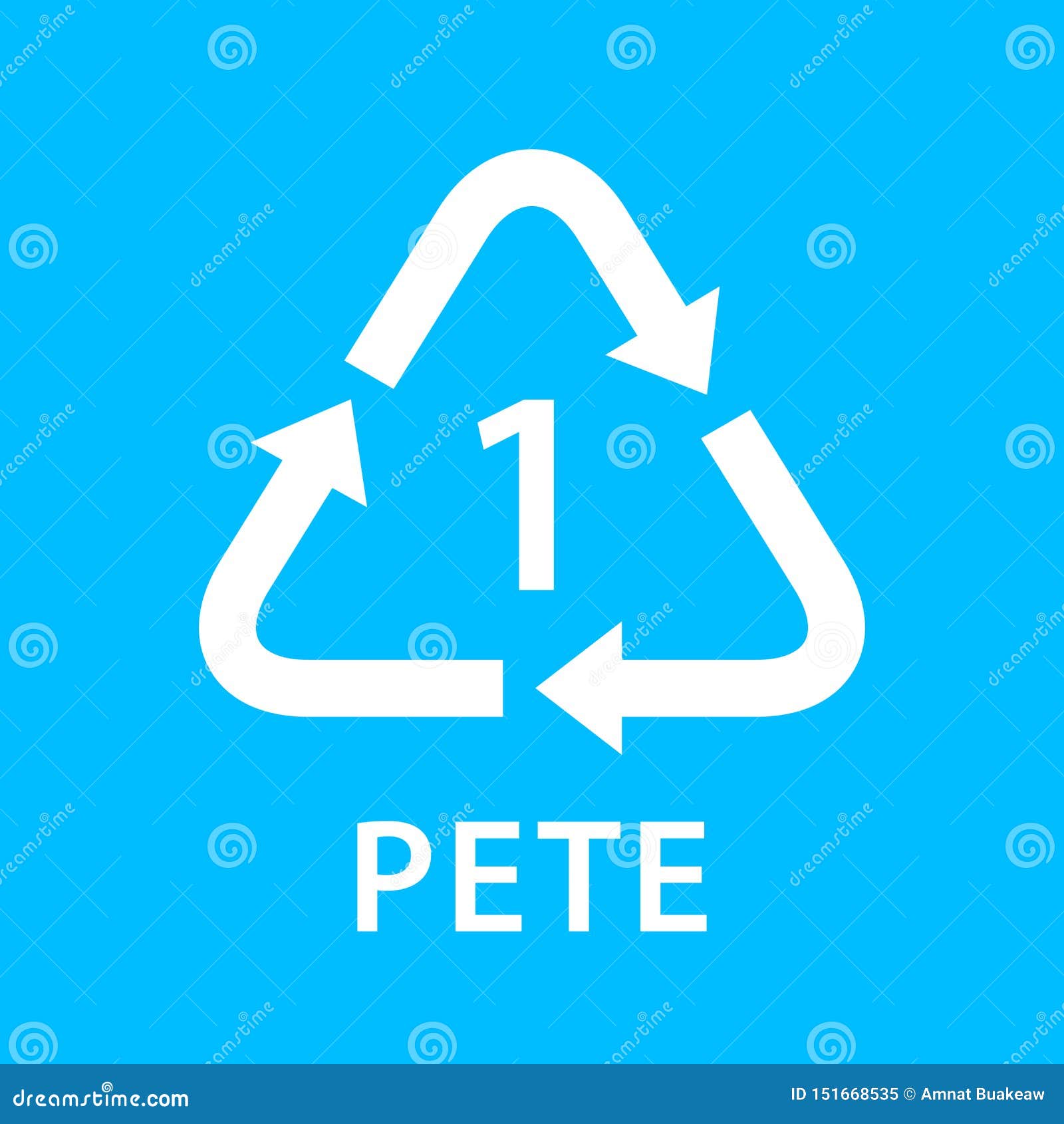 recycle arrow triangle pete types 1  on blue background, ogy one type logo of plastic pete materials, recycle