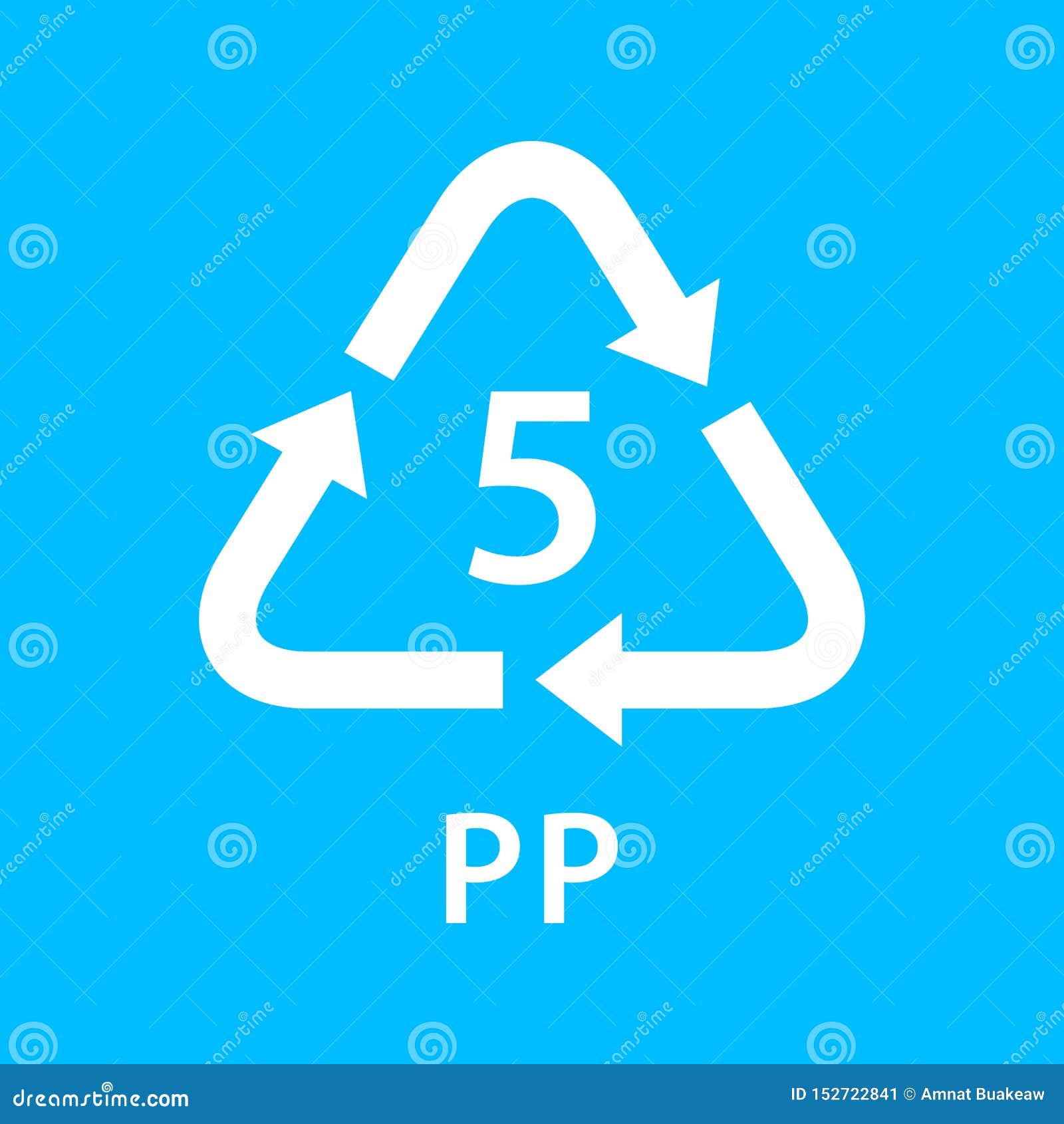 recycle arrow triangle pp types 5  on blue background, ogy five type logo of plastic pp materials, recycle triangle