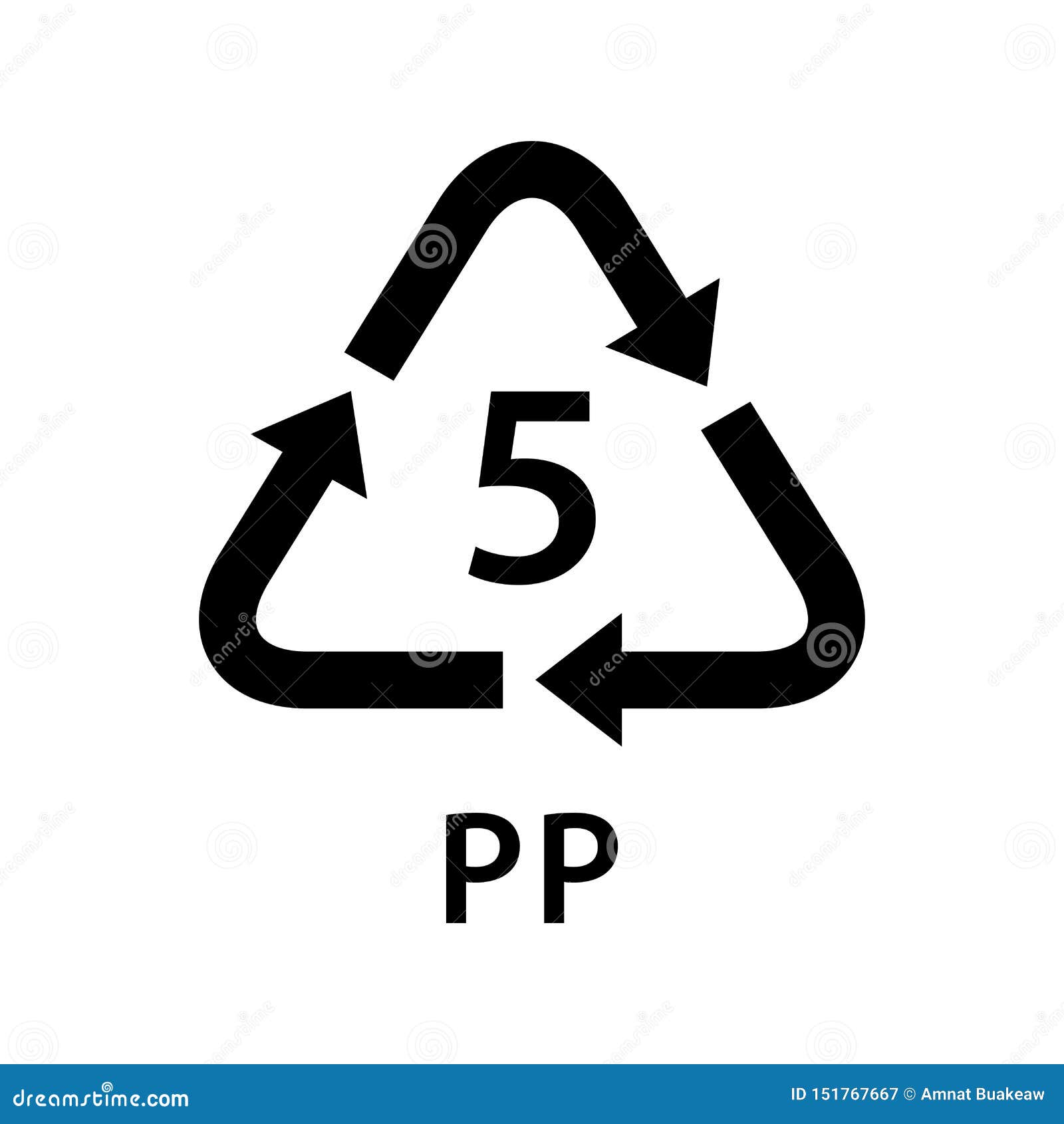 recycle arrow triangle pp types 5  on white background, ogy five type logo of plastic pp materials, recycle triangle