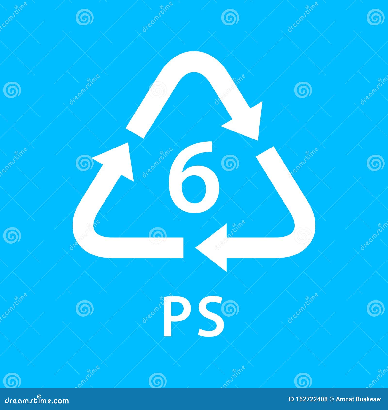 recycle arrow triangle ps types 6  on blue background, ogy six type logo of plastic ps materials, recycle triangle