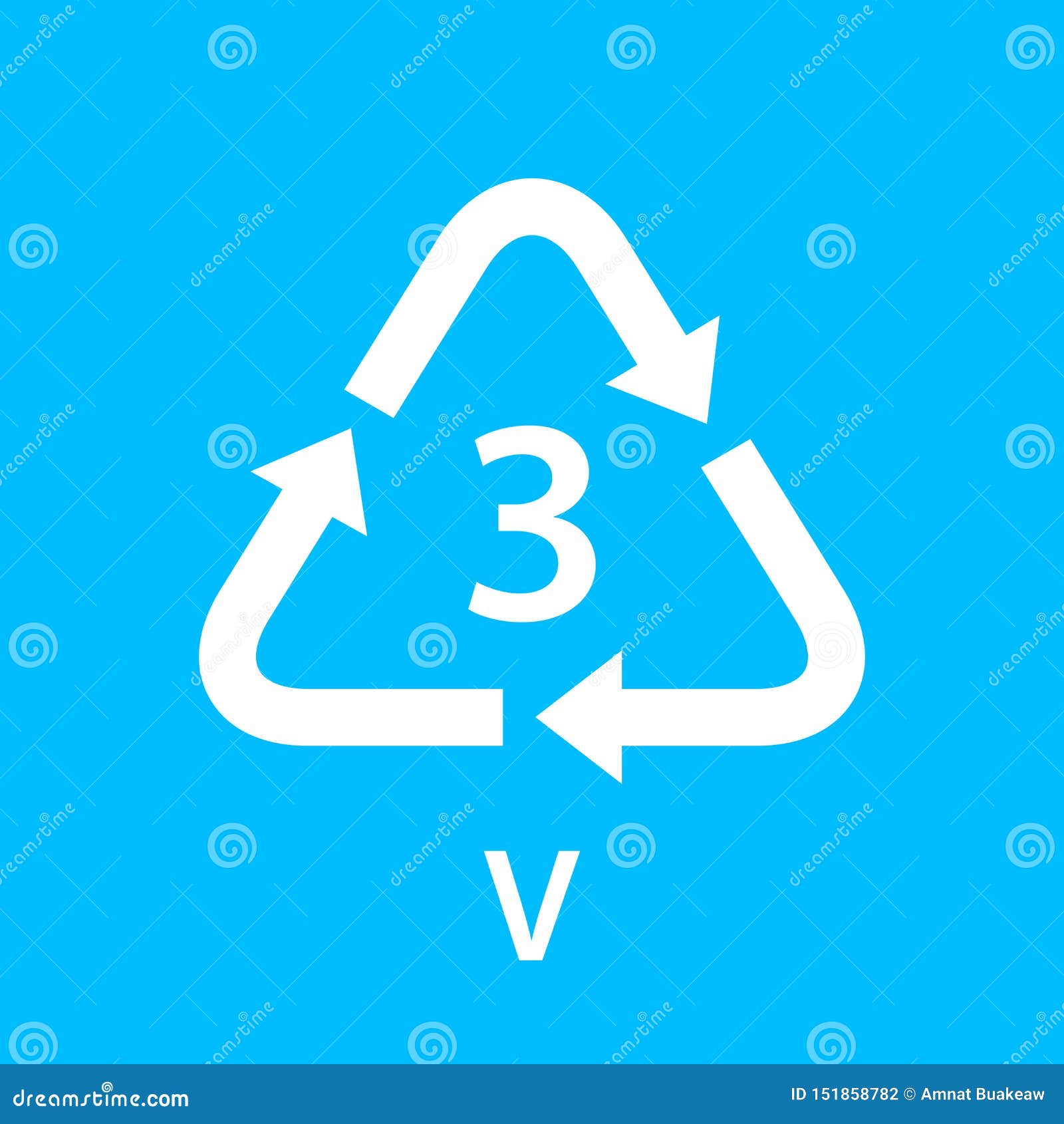 recycle arrow triangle v types 3  on blue background, ogy three type logo of plastic v materials, recycle triangle