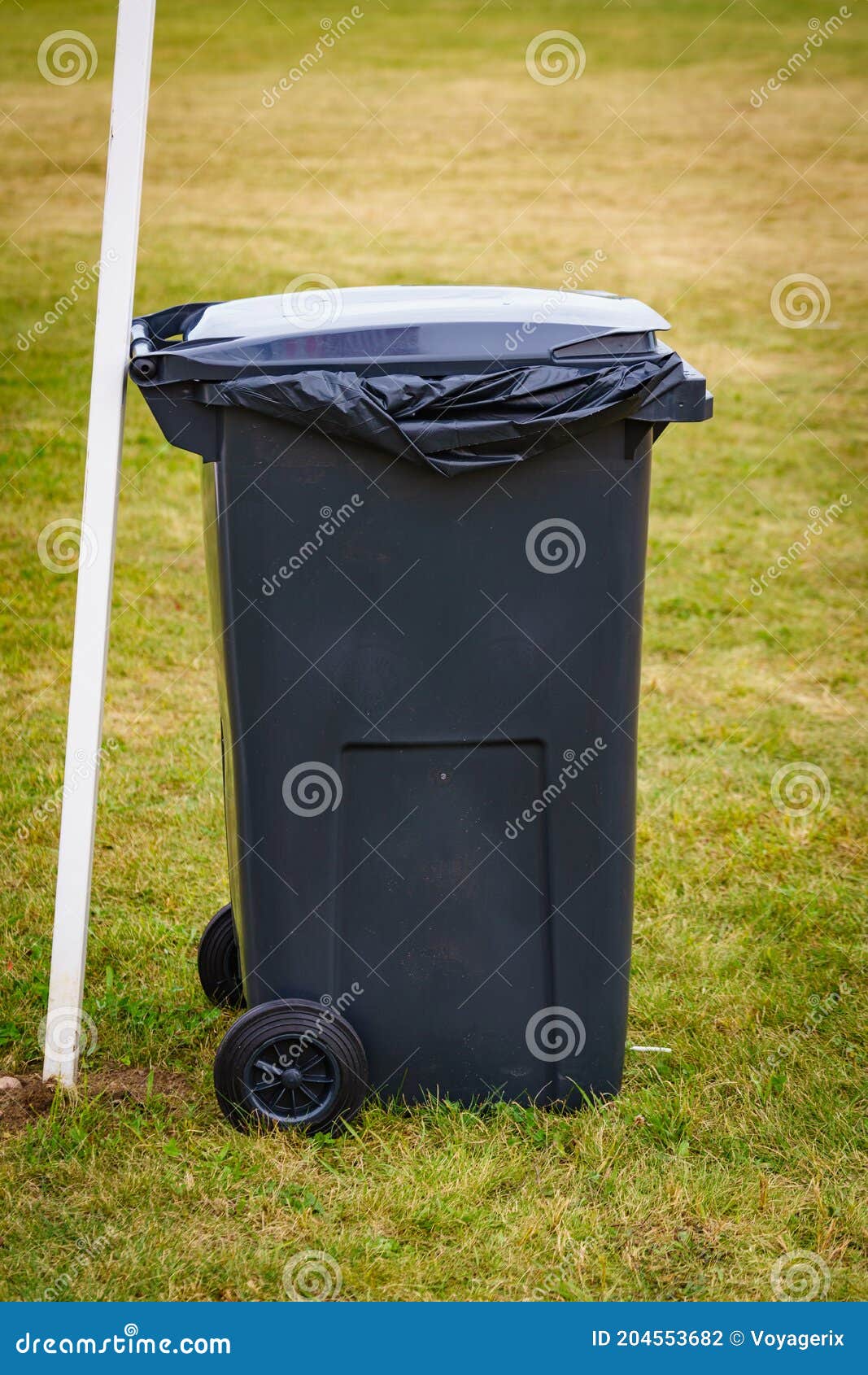 Recycle Bin with Plastic Trash Bag Outdoor Stock Photo Image of