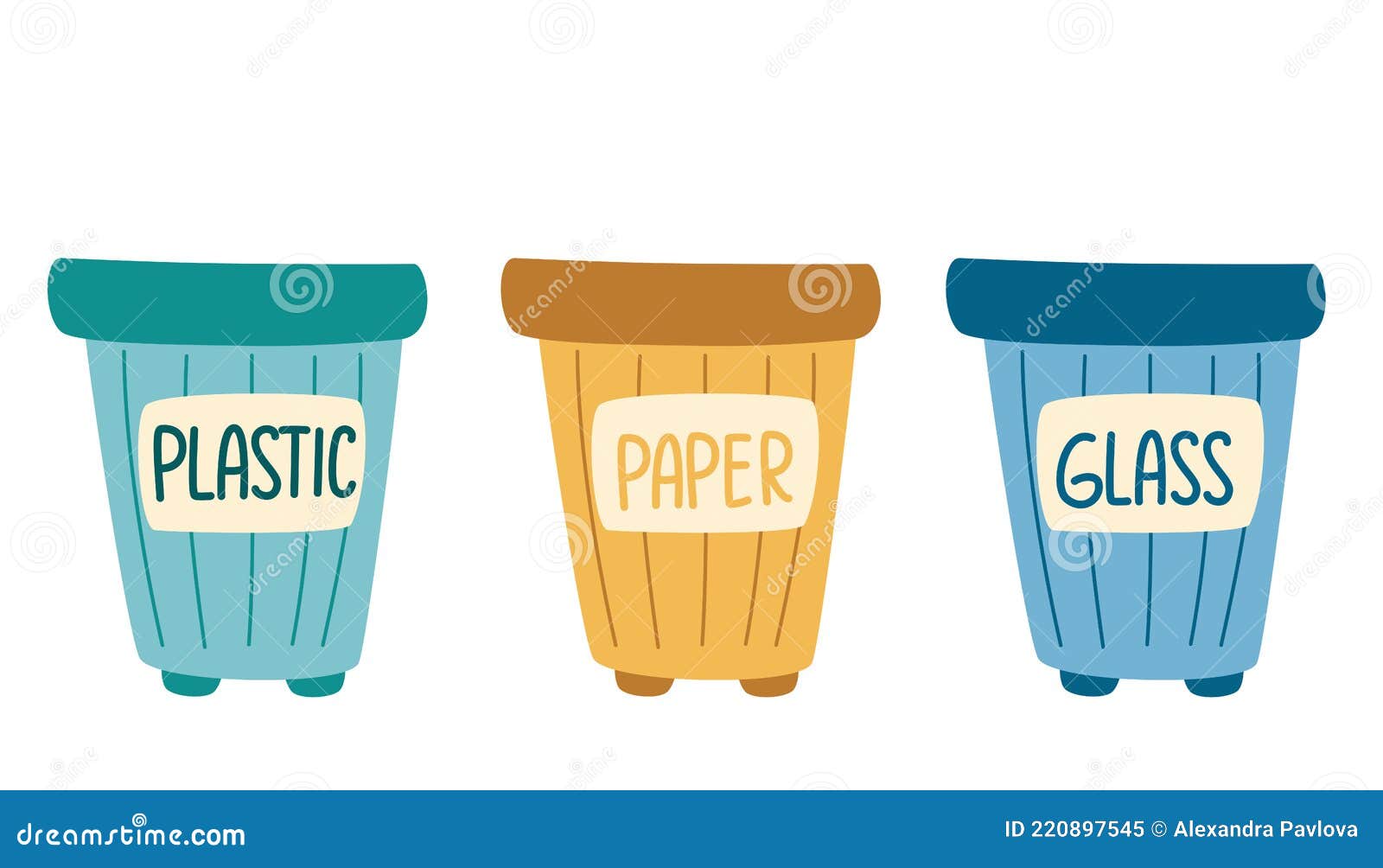 Recycle Bins. Garbage Cans with Sorted Garbage Set. Waste Sorting