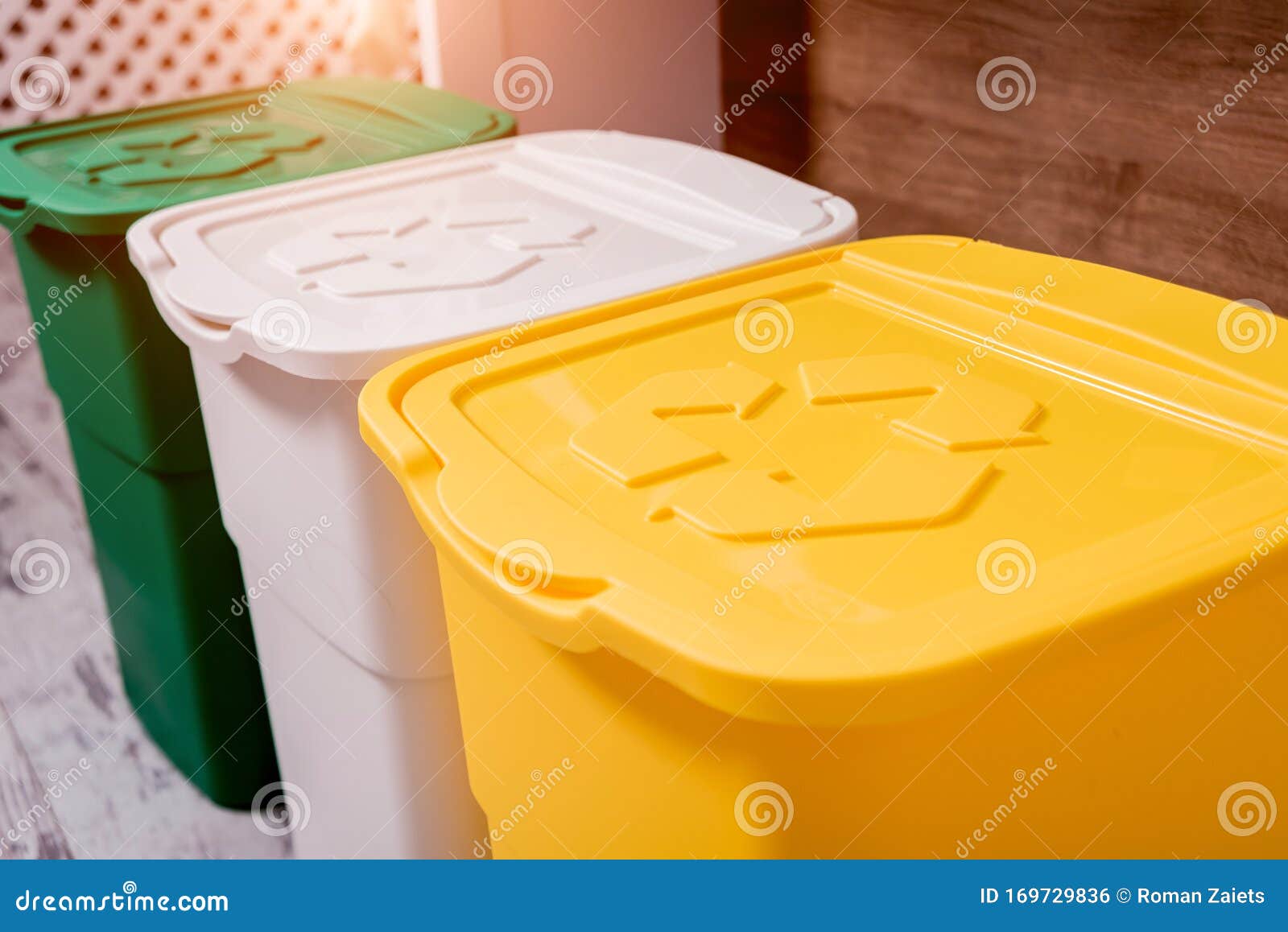Recycle Bins in the Kitchen. Household Waste Sorting. Environmentally