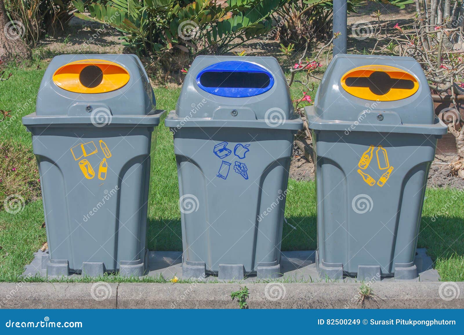 Recycle Bins in Public Park, Stock Image Image of bottle, green 82500249