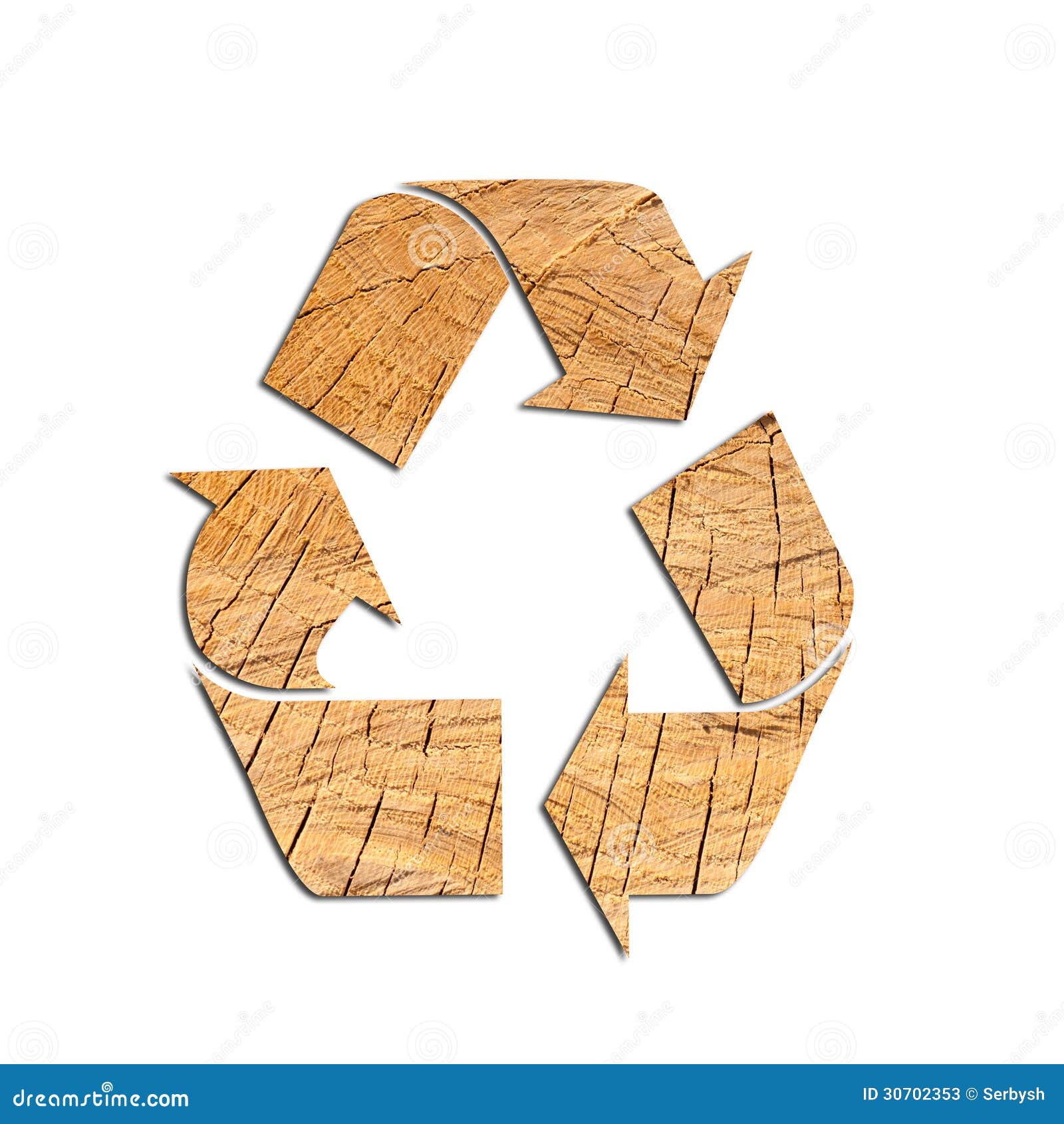 Recycle Logo from Wood on a White Background Stock Image Image of