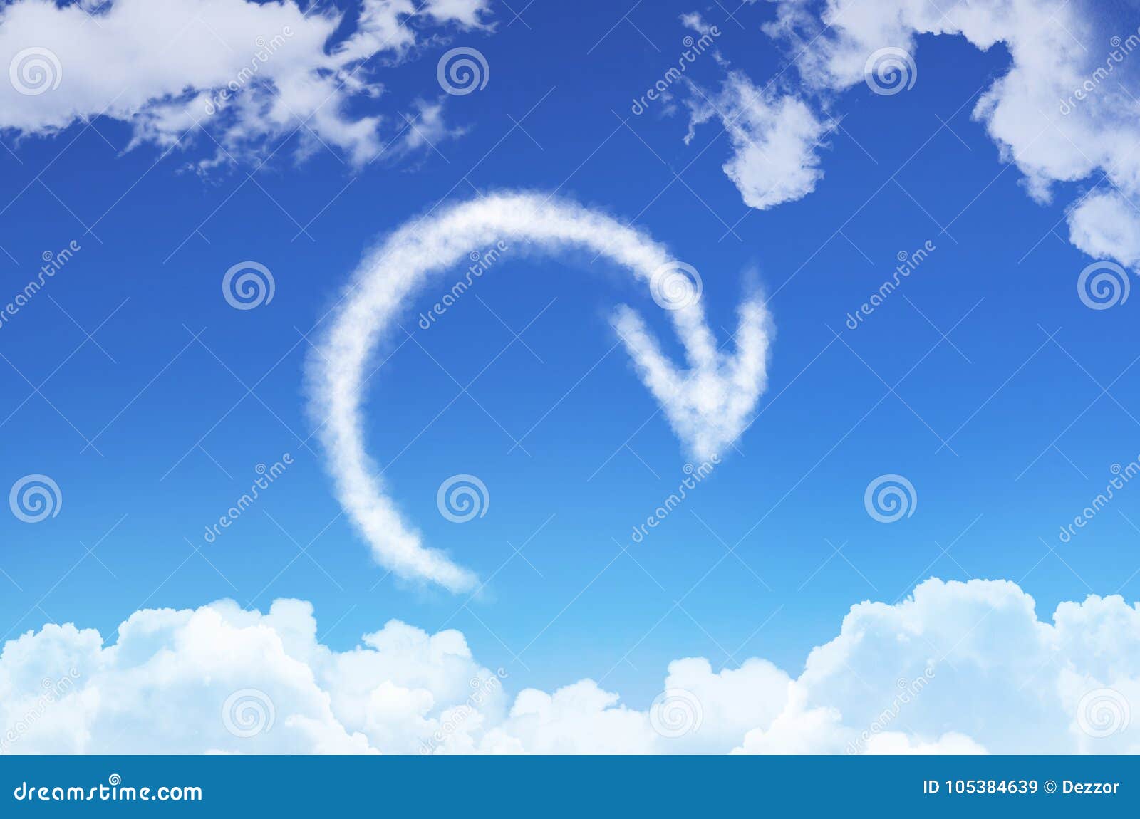 recycle sign, reload from the clouds against the blue sky.