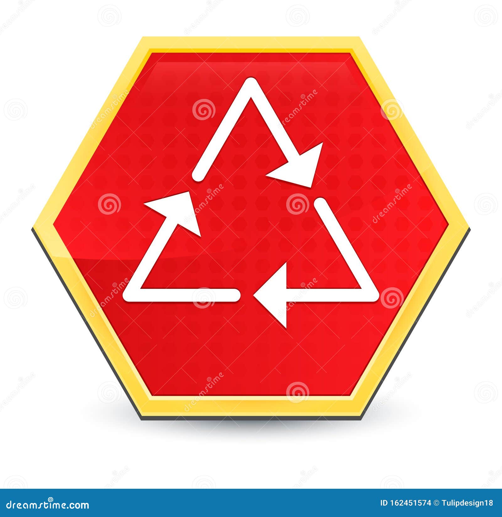 Recycle Symbol Icon Abstract Red Hexagon Button Bright Yellow Frame