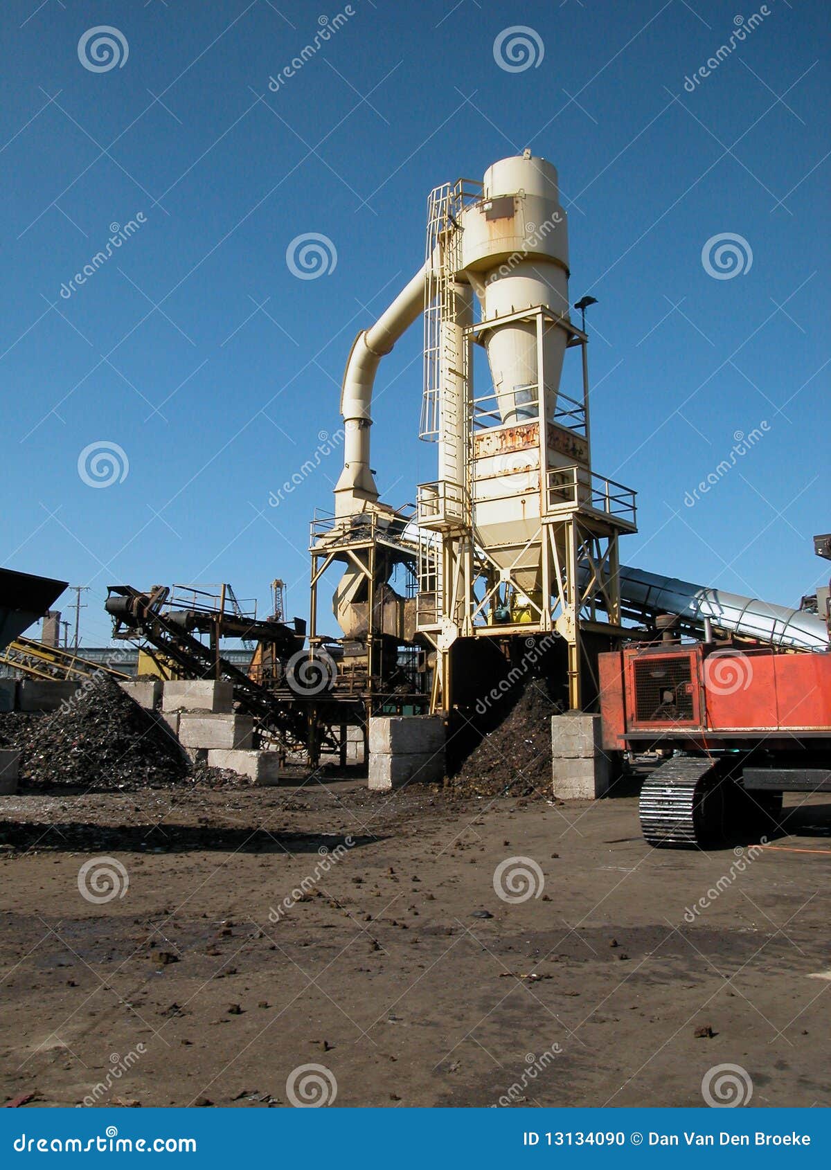 Recycled metal. Shredded cars being processed for recycling