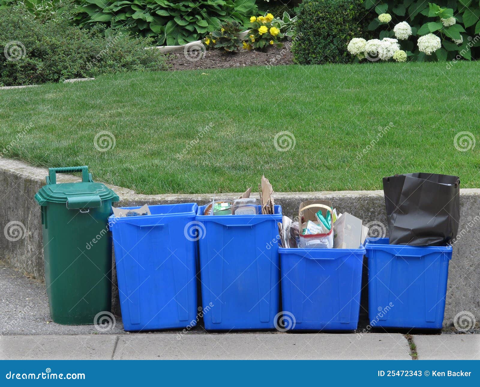 Recycling Buckets on Sidewalk Stock Image Image of garbage, pick