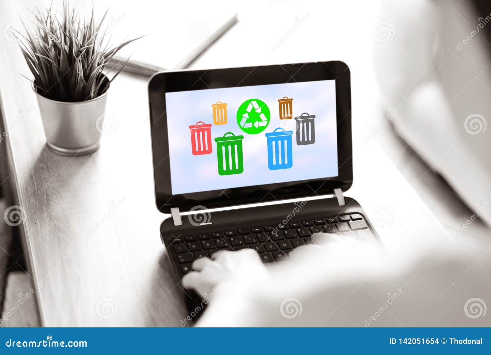 Recycling Concept on a Laptop Screen Stock Photo Image of colorful