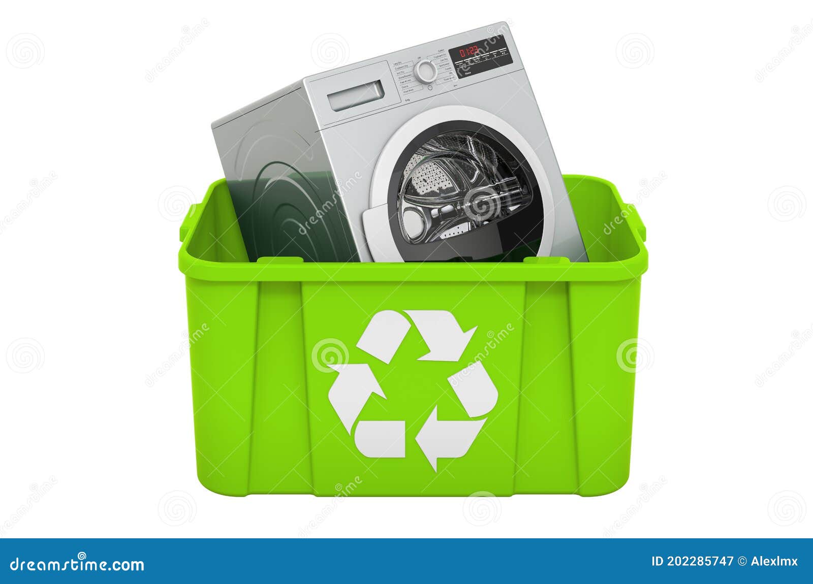 Recycling Trashcan with Clothes Dryer, 3D Rendering Stock Illustration