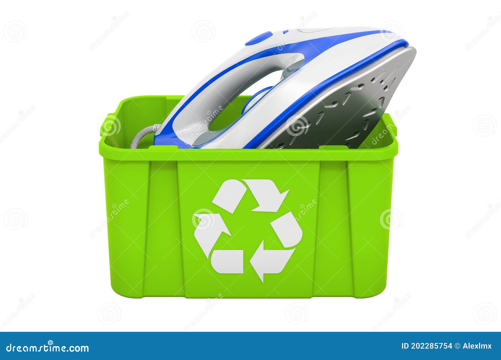Recycling Trashcan with Electric Iron, 3D Rendering Stock Illustration