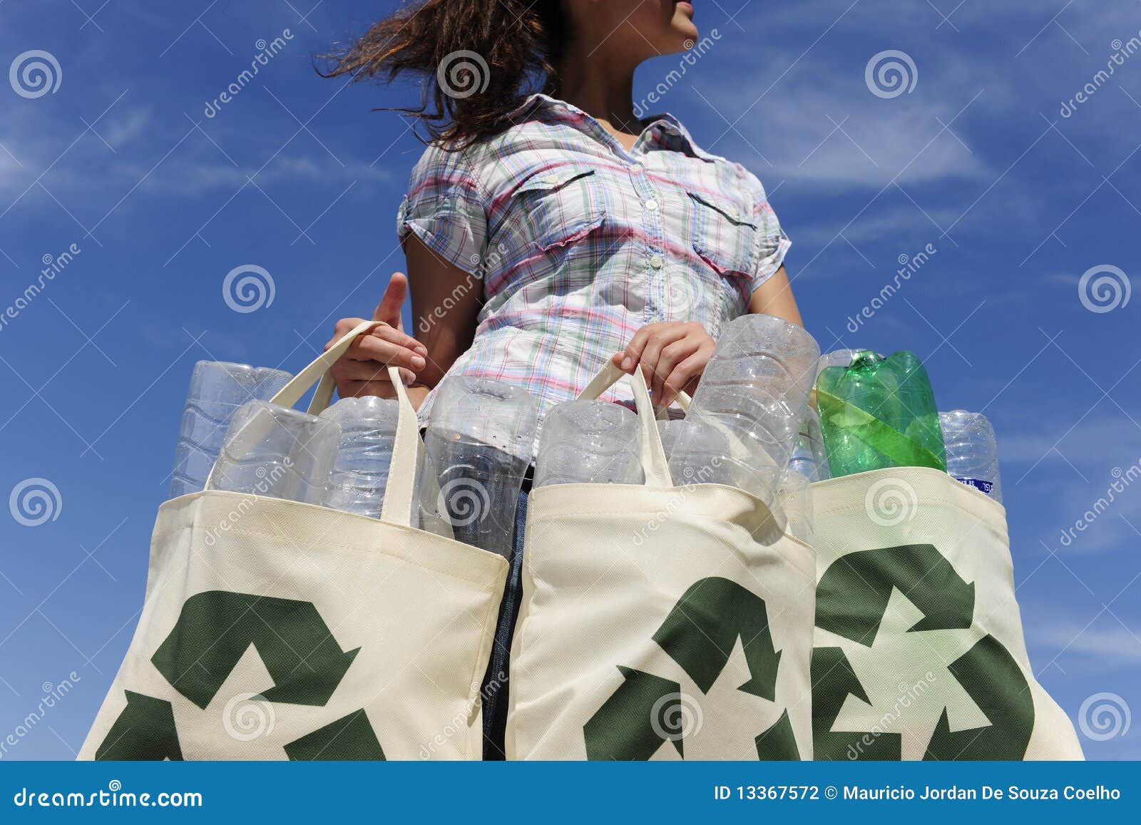 recycling: woman holding bag
