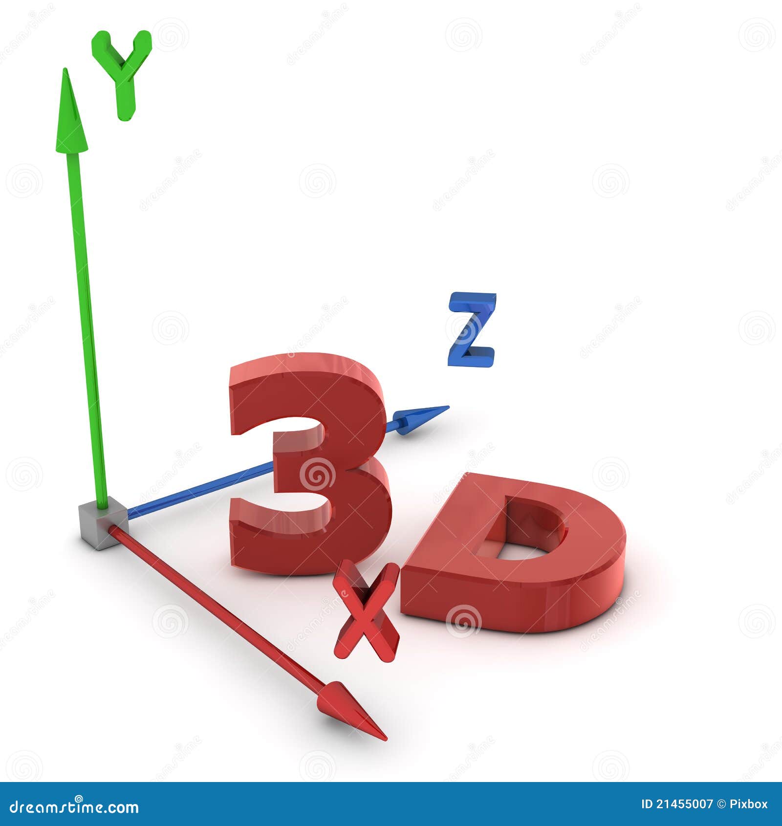 red 3d and space coordinate system xyz