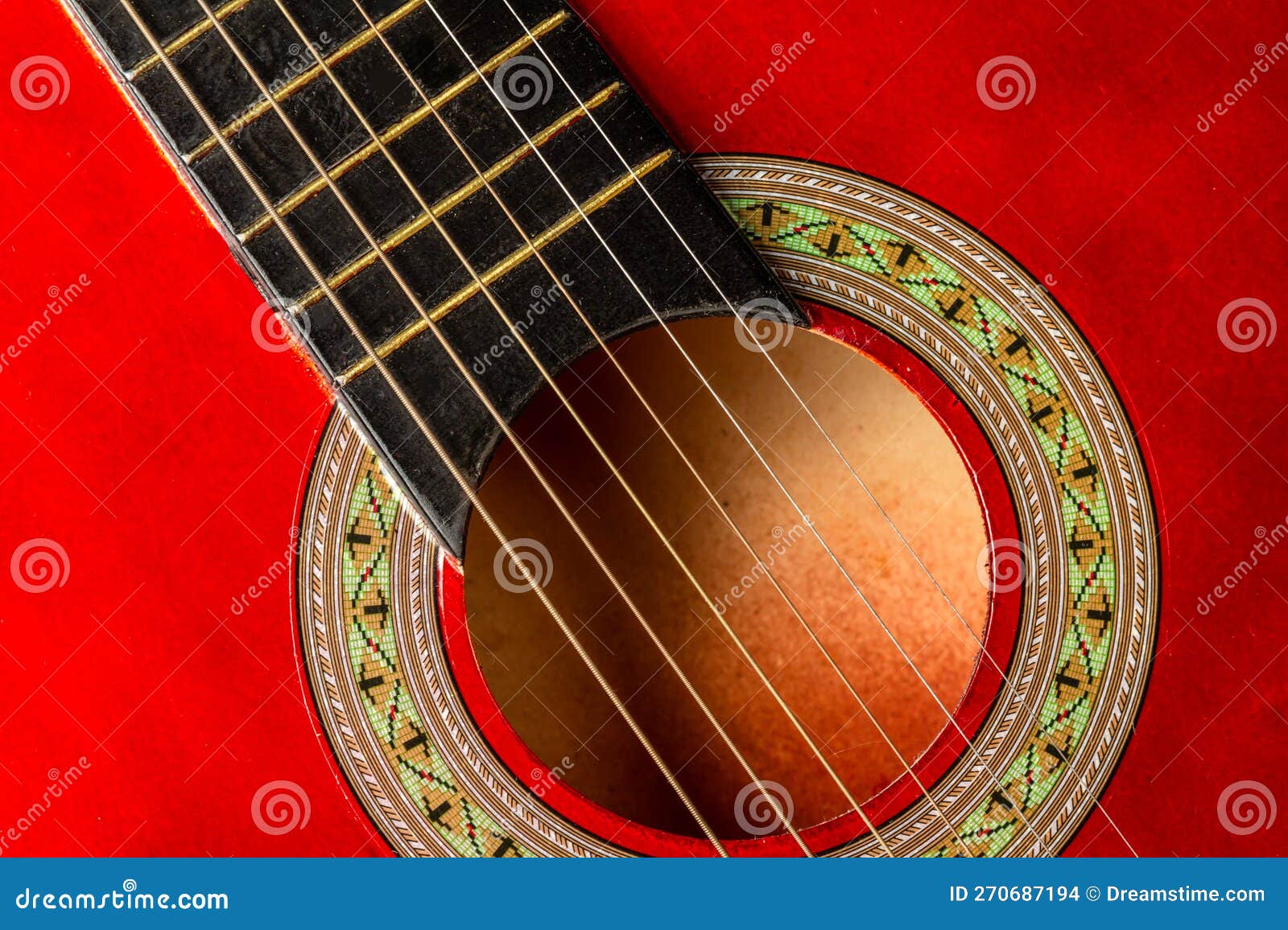 Red acoustic guitar. stock photo. Image of scratch, classical 270687194