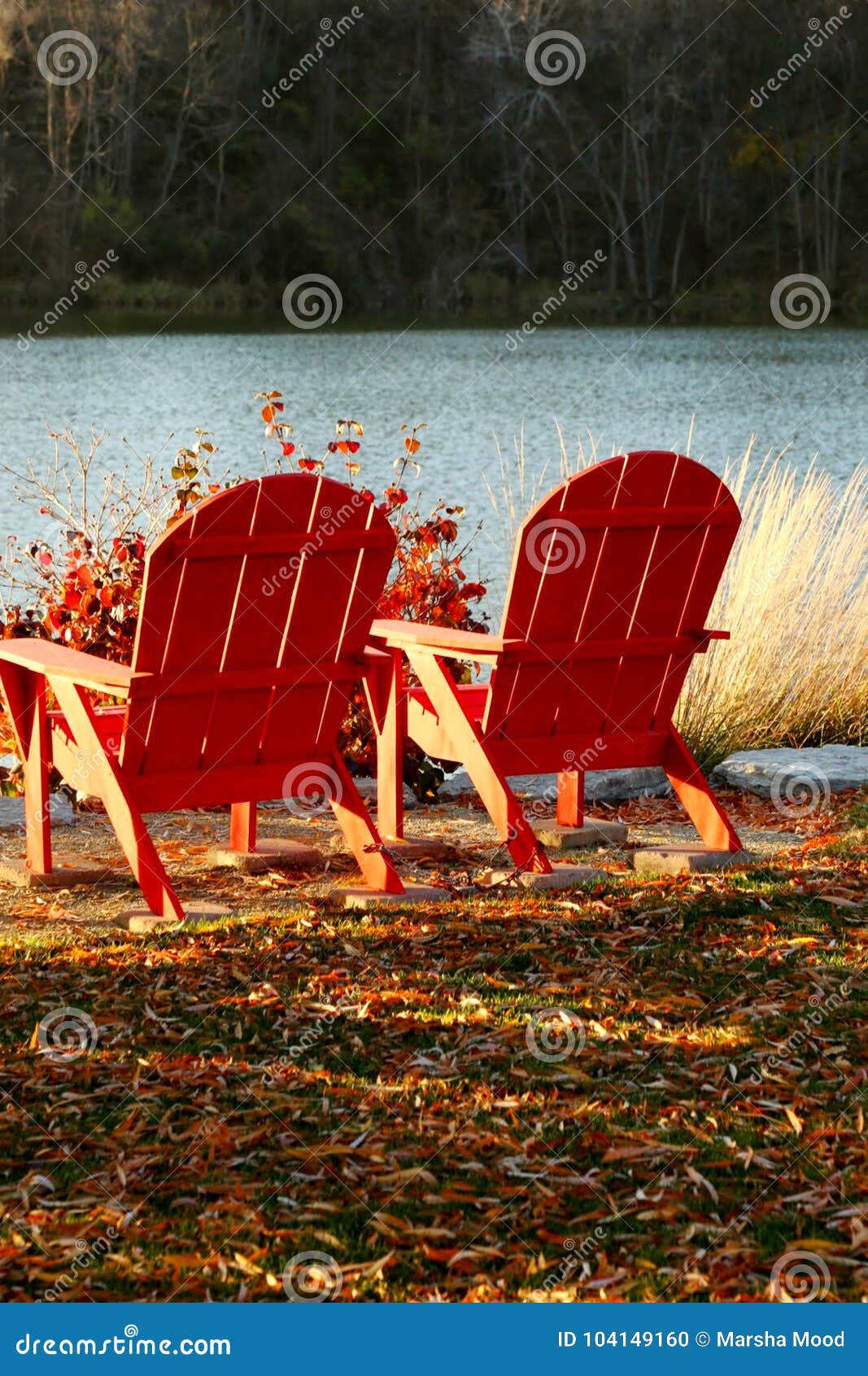 Red Adirondack Chairs stock photo. Image of outdoors - 104149160