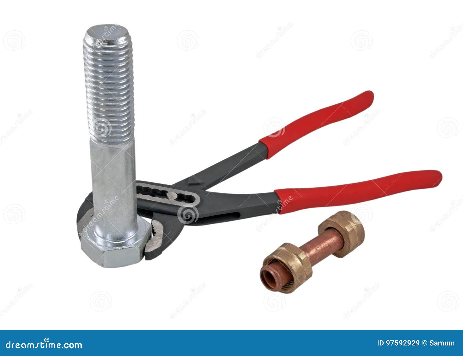Red Adjustable Wrench Holding Bolt Stock Image Image of mechanic