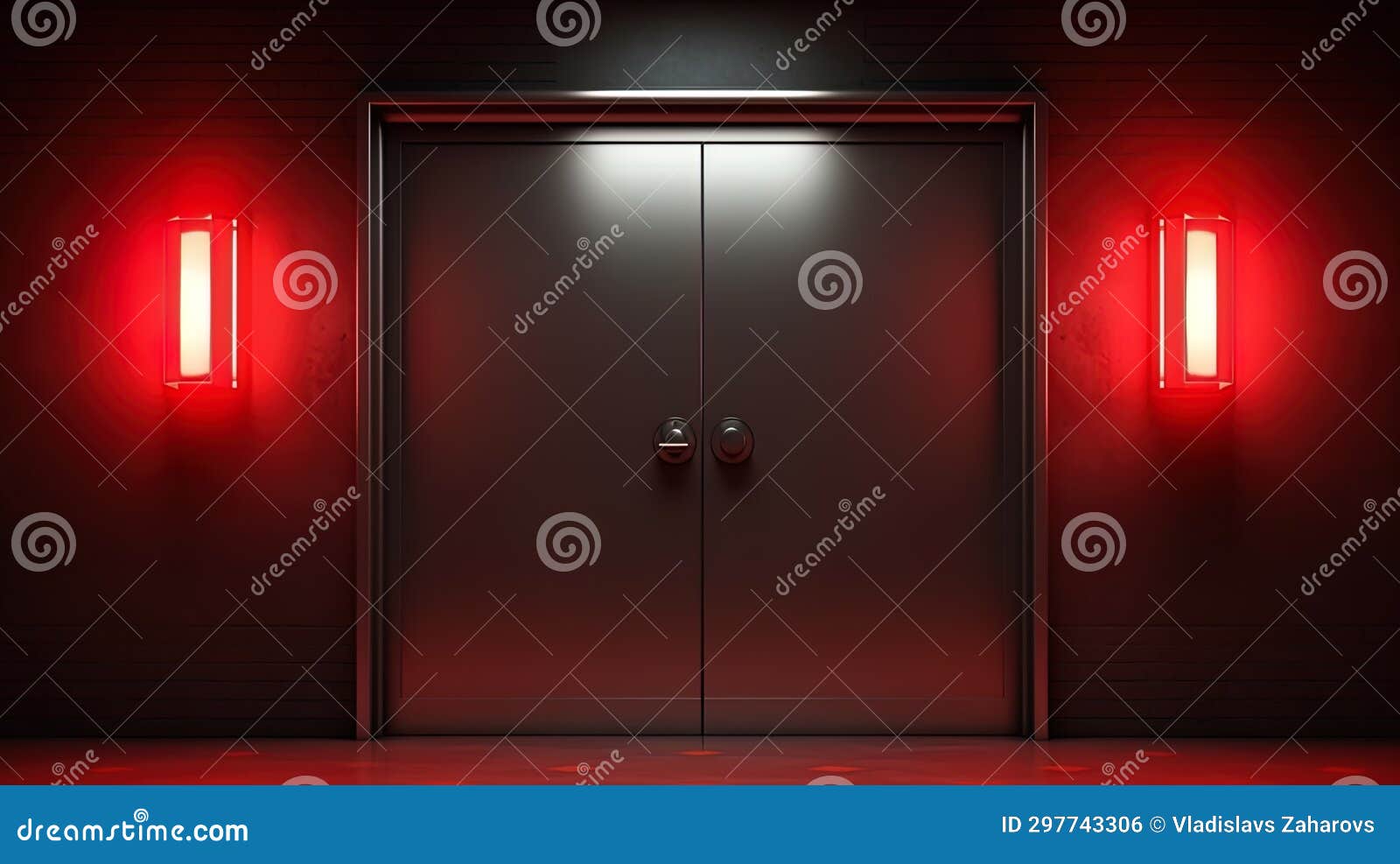 Red Alarm Light Signals Danger Near Doors Stock Illustration