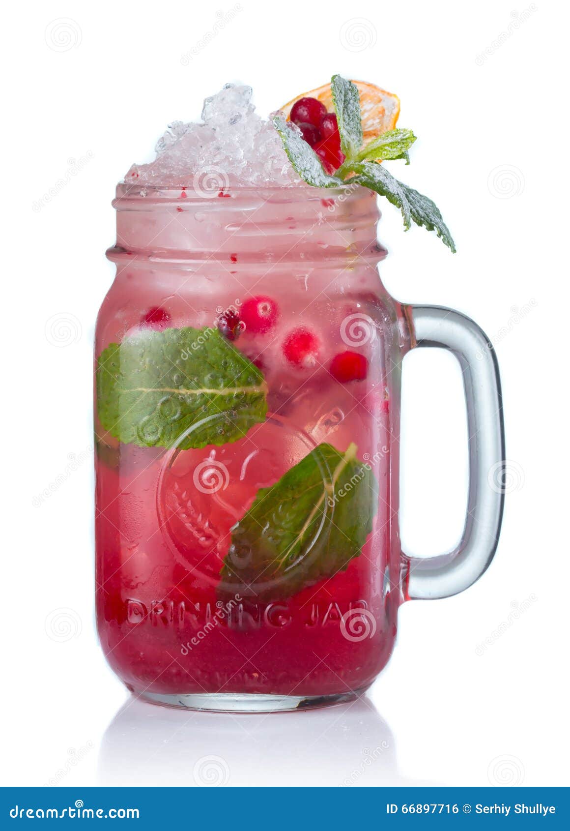 Red Alcohol Cocktail with Cranberries in Jar Isolated Stock Photo