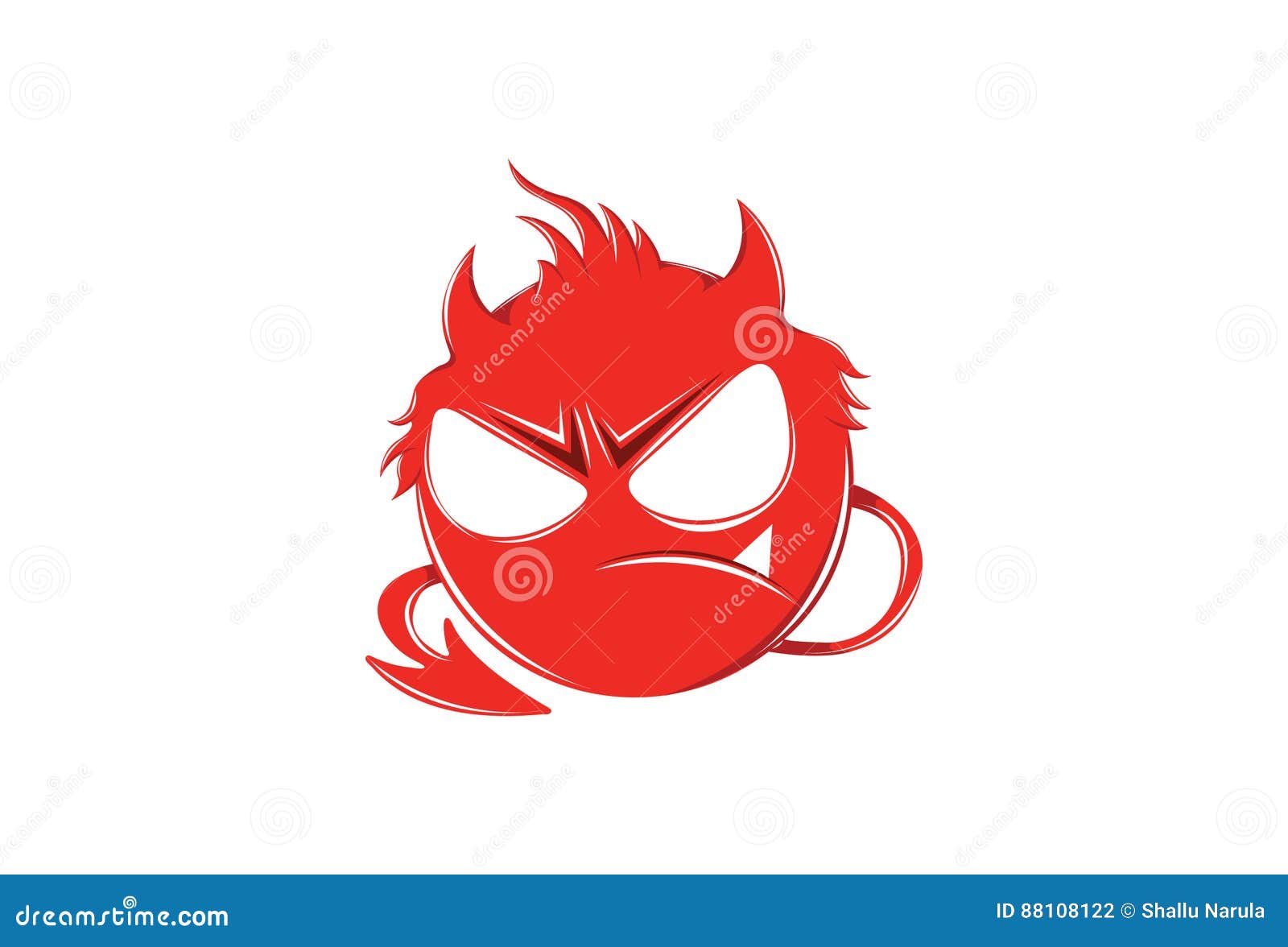 Red Angry Devil Emoticon with Devil Tail on White for Mobile and 