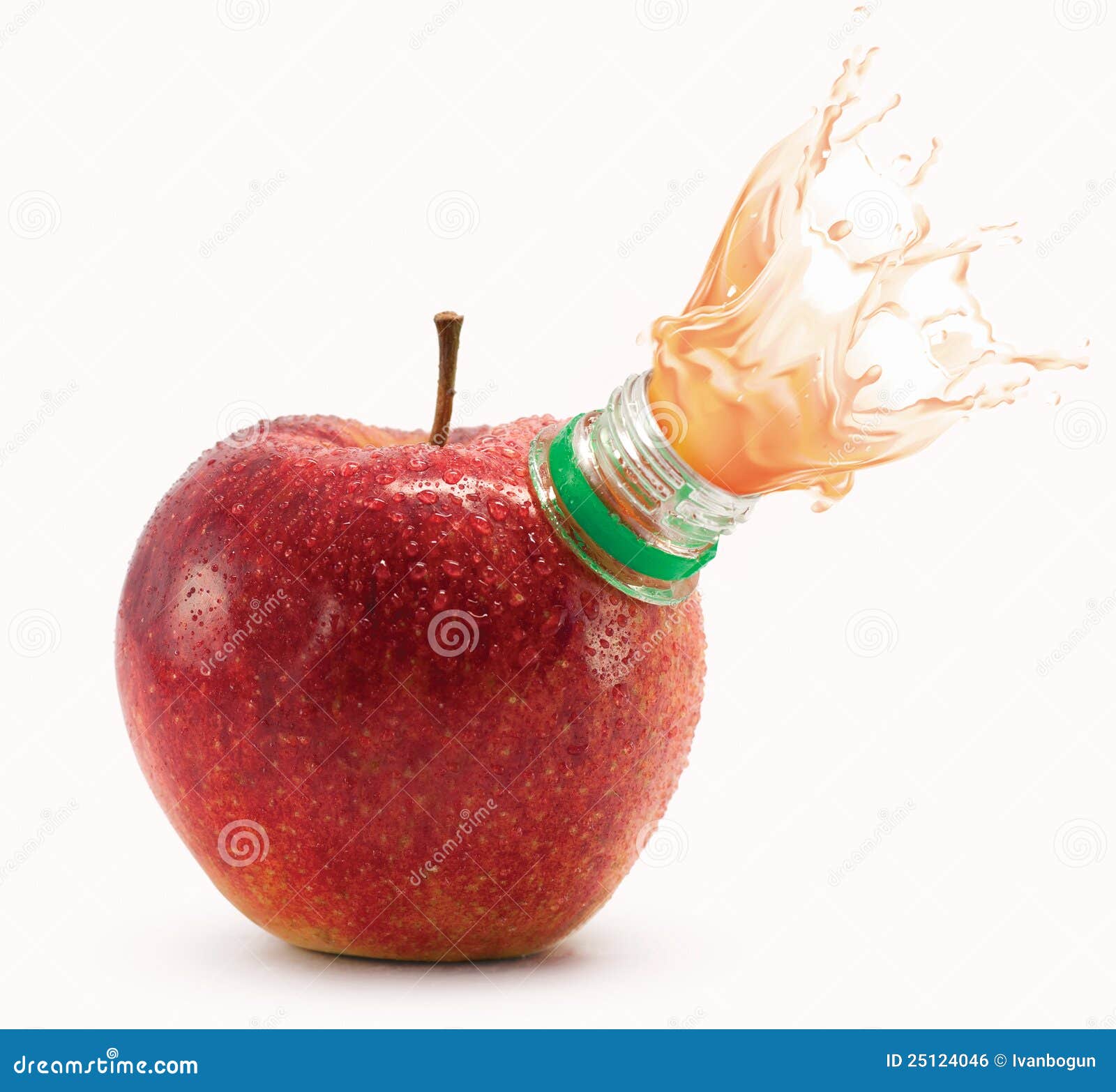 Red Apple with Bottle Neck and Juice Splashes Stock Photo Image of