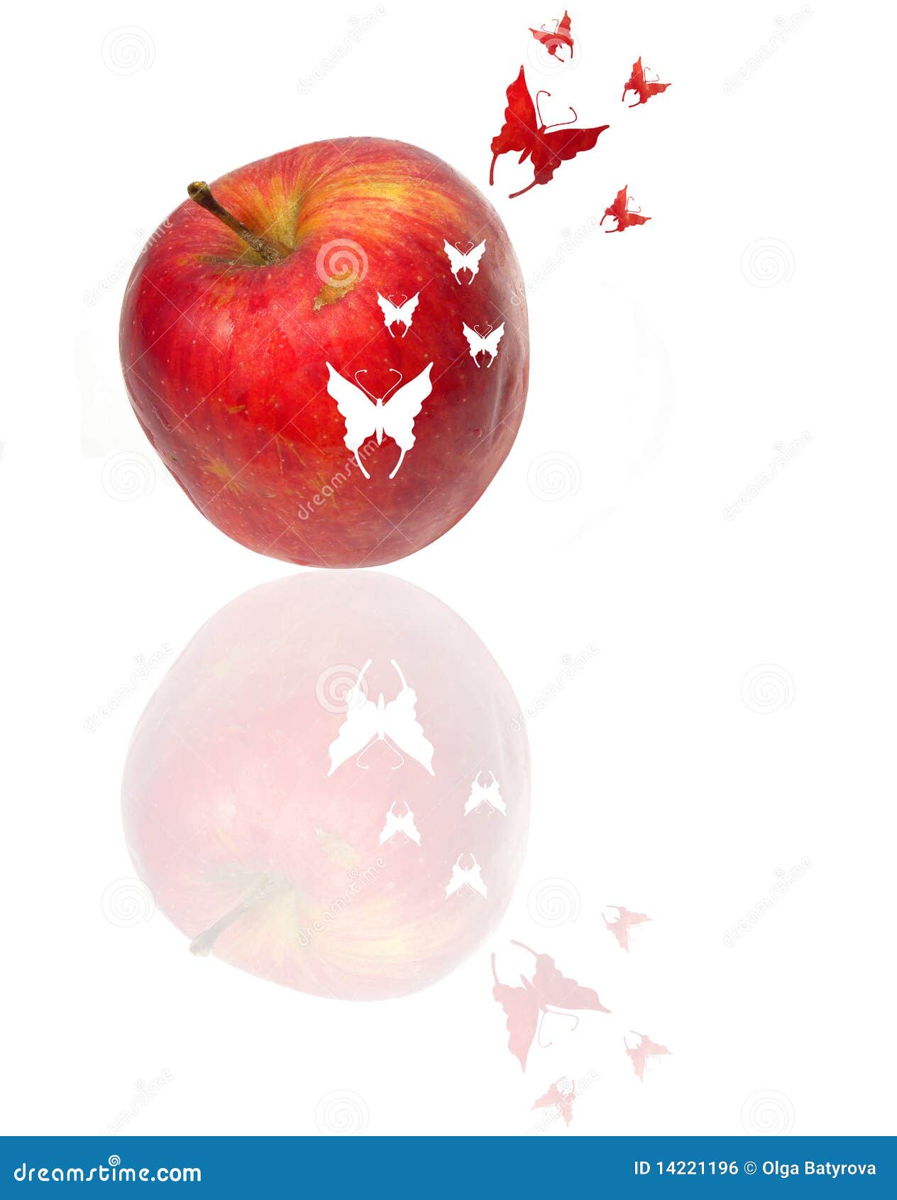 Red apple with butterflies stock photo. Image of color 14221196