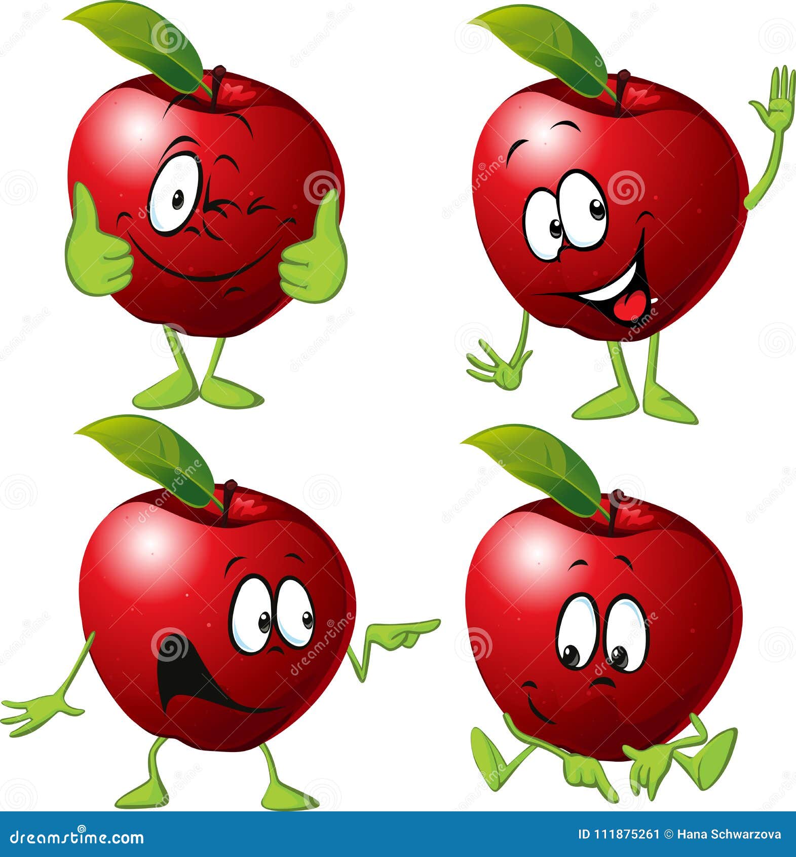 Red Apple Cartoon with Face and Hand Gesture Vector Stock Vector