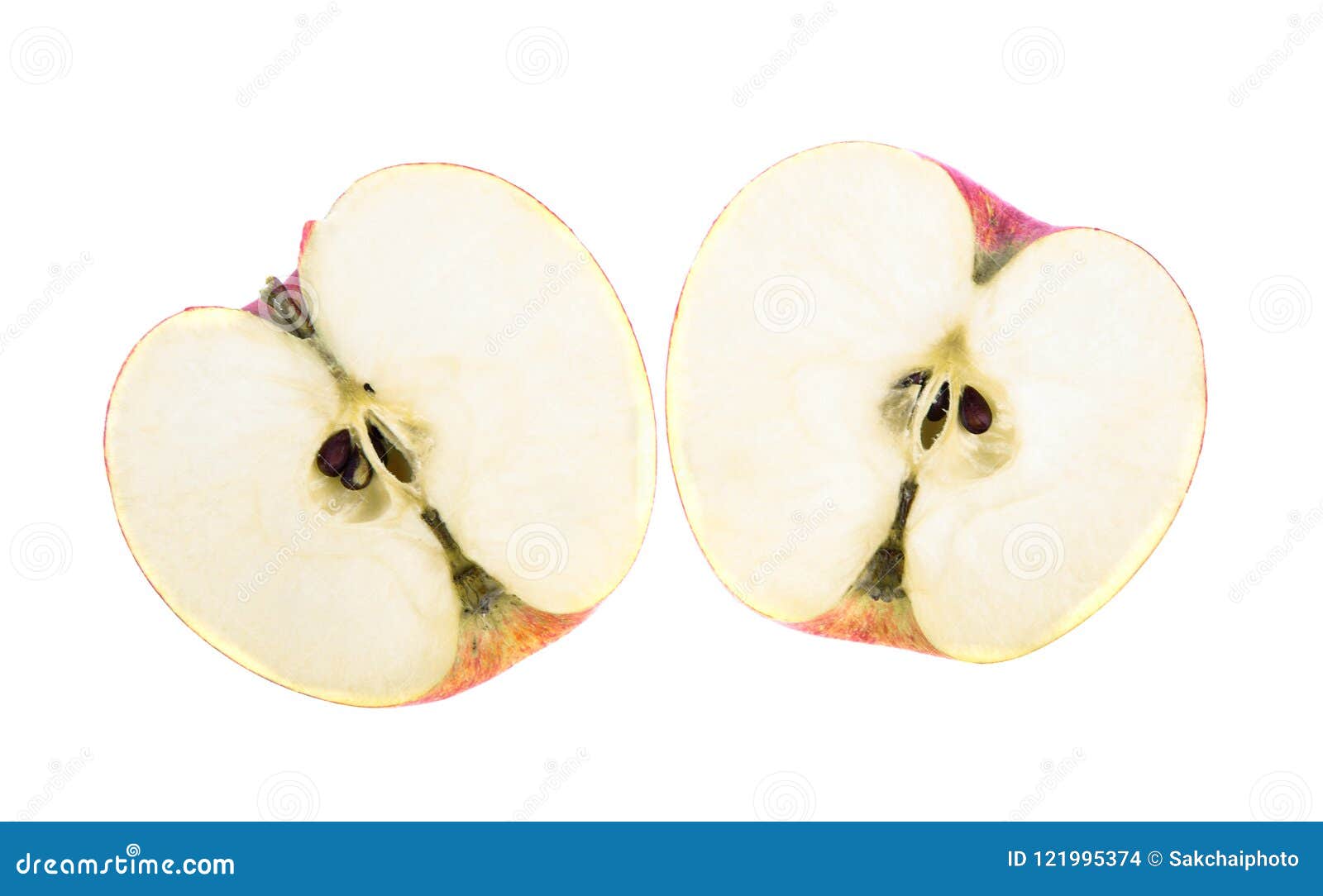 Red Apple Cut in Half on White Background Stock Photo Image of slice