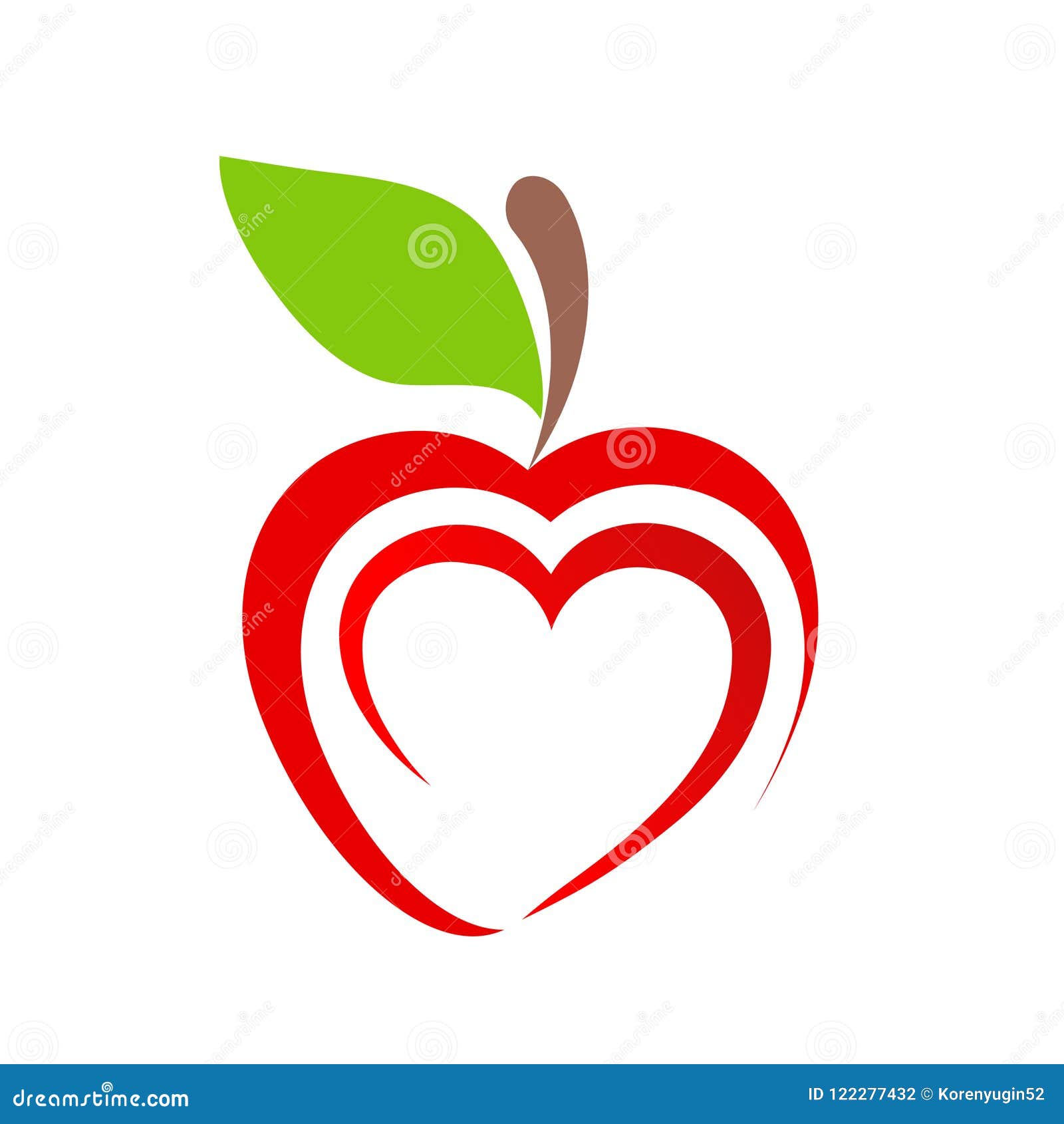 Download Red Apple Fruit Icon With Heart Symbol On White, Stock ...