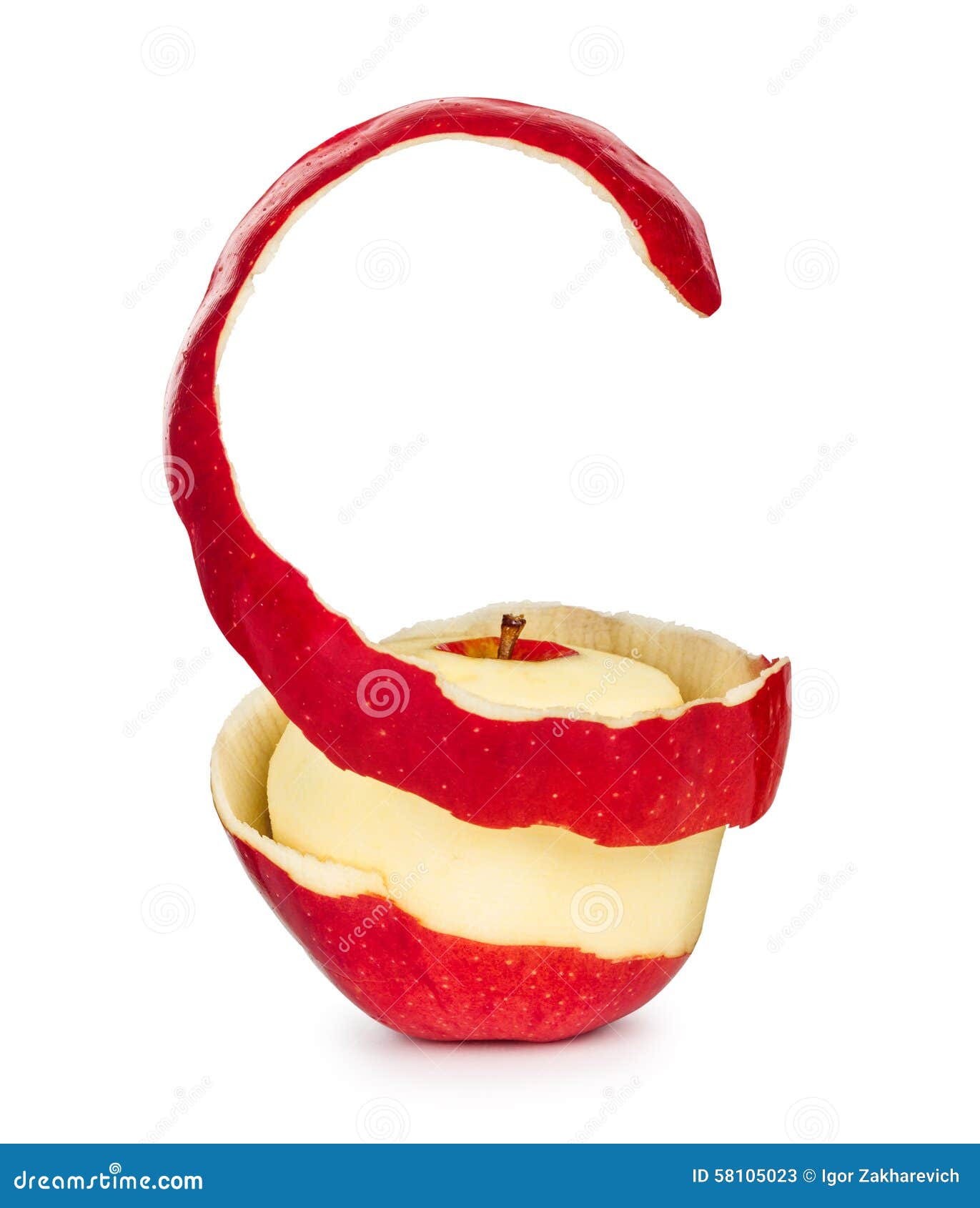 red apple with the peel in a spiral pattern