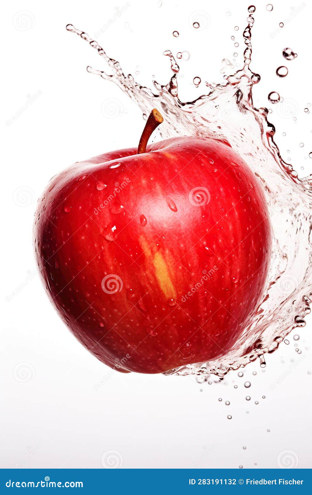 A Red Apple with Water Splashing Around it. Generative AI Image. Stock