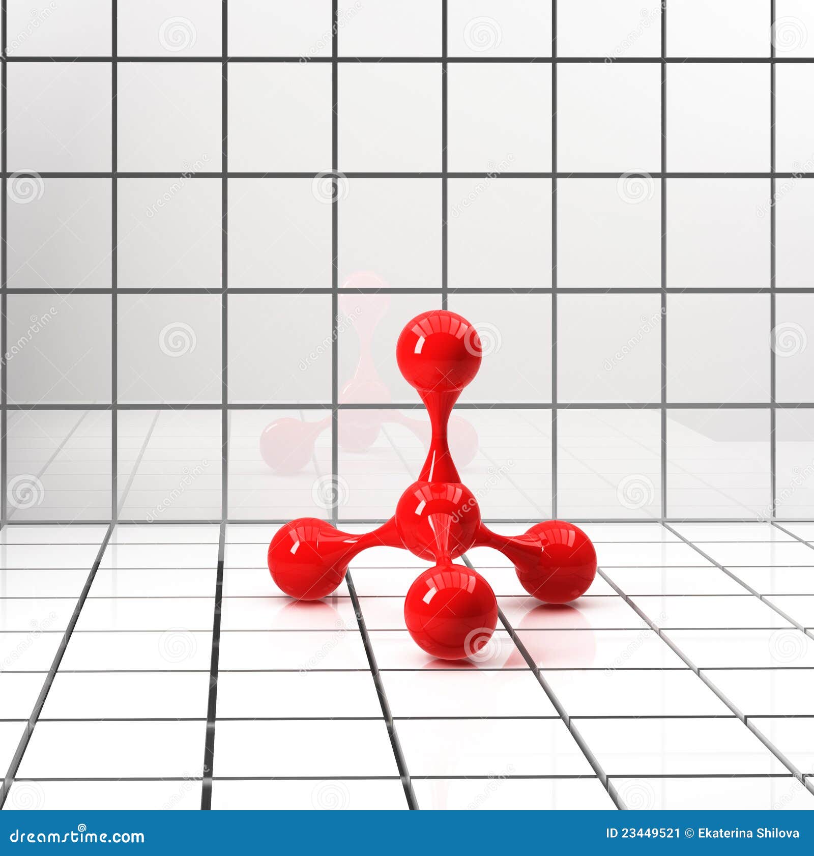 Red Atomic Structure On Tiled Bright Background Stock Illustration