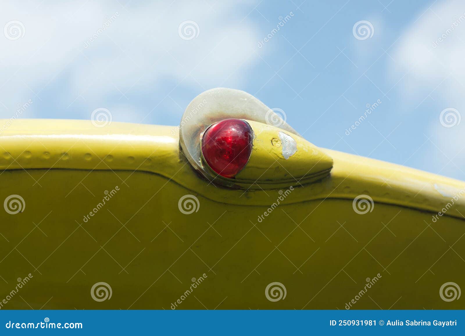 Red Aviation Navigation Lights on Yellow Wing of an Old Aircraft Stock