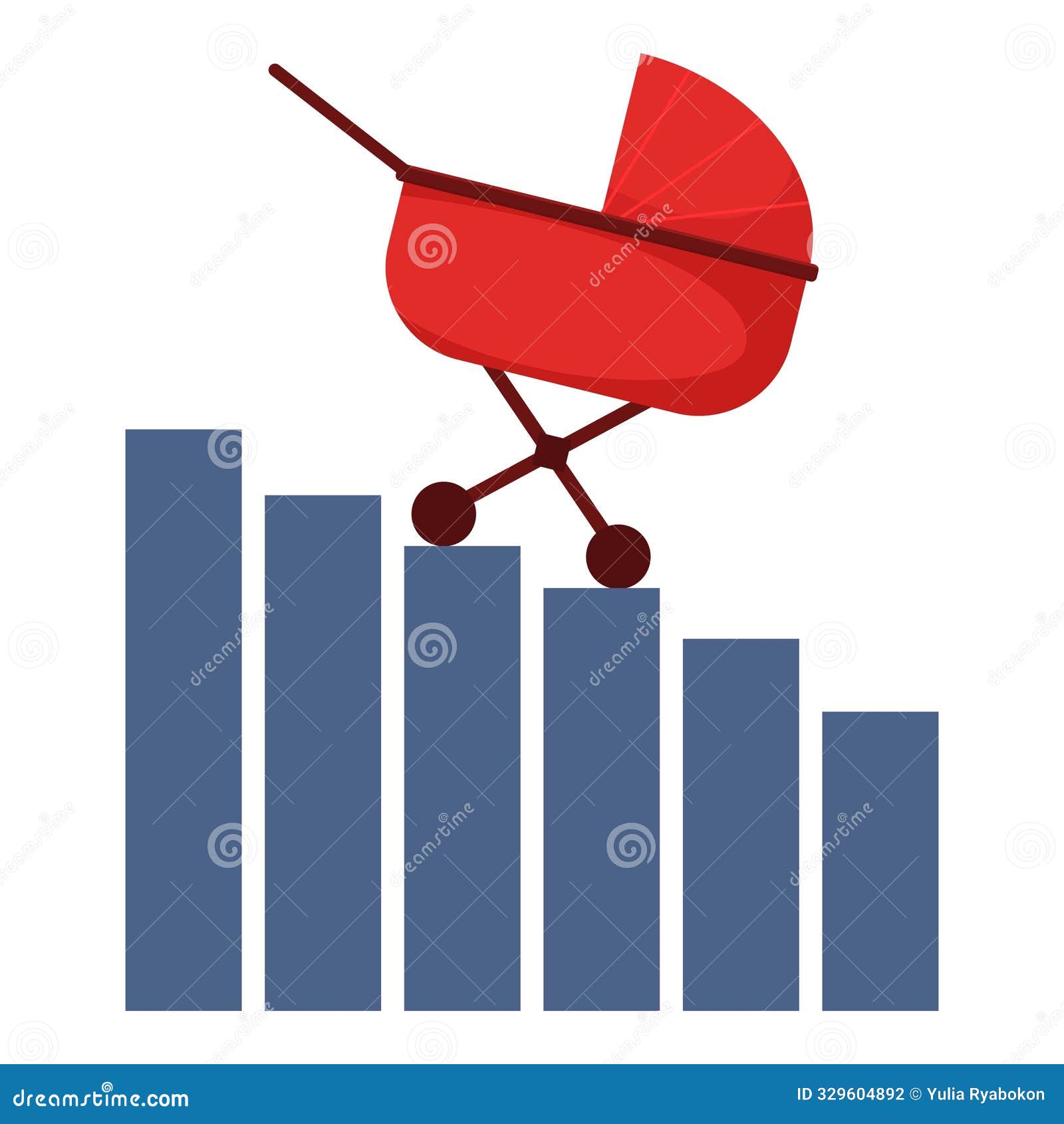 red baby carriage balancing on a decreasing chart