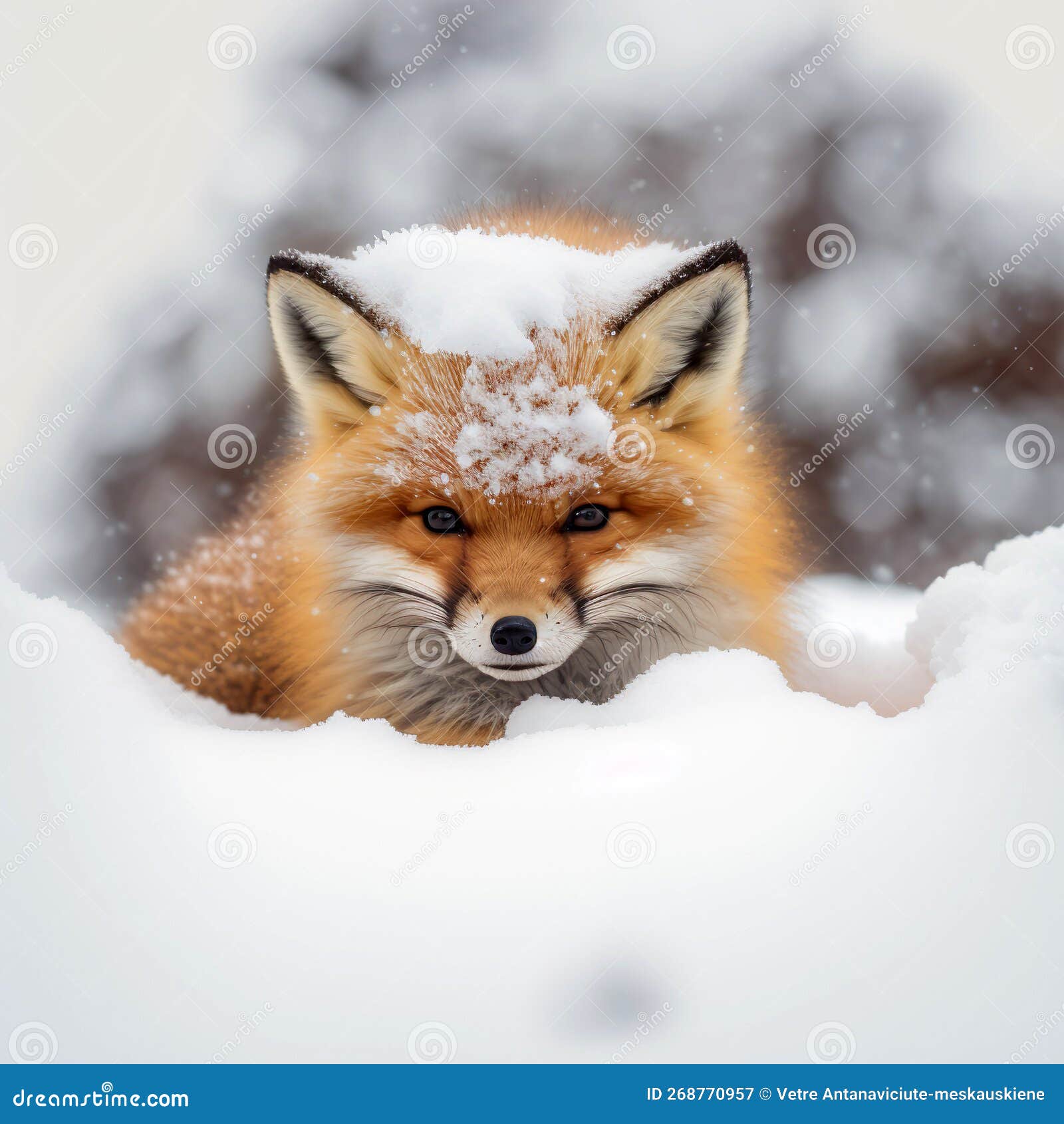 Red Baby Fox in the Snow, Generative AI Stock Illustration