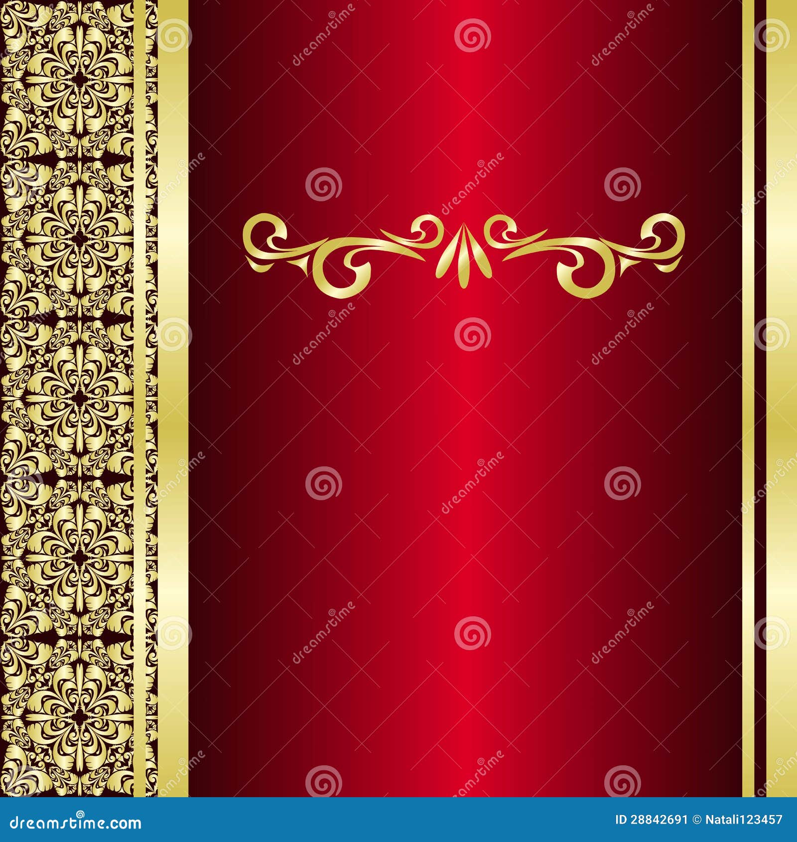 Red Background Decorated A Golden Border. Stock Vector Illustration