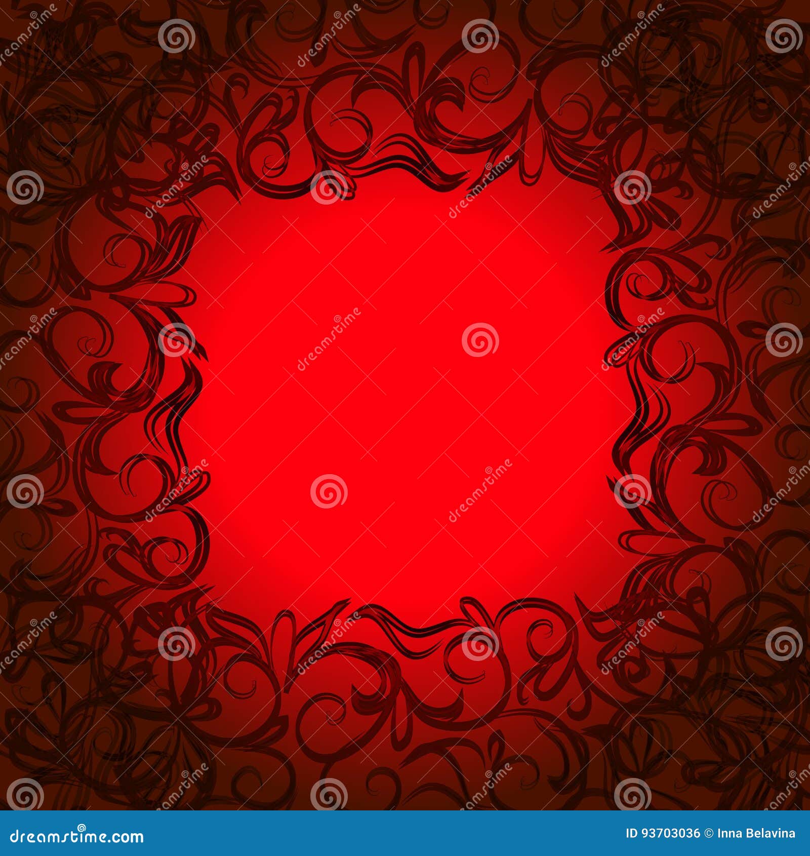 Red Background with Ornamental Border in Black Colors. Illustration
